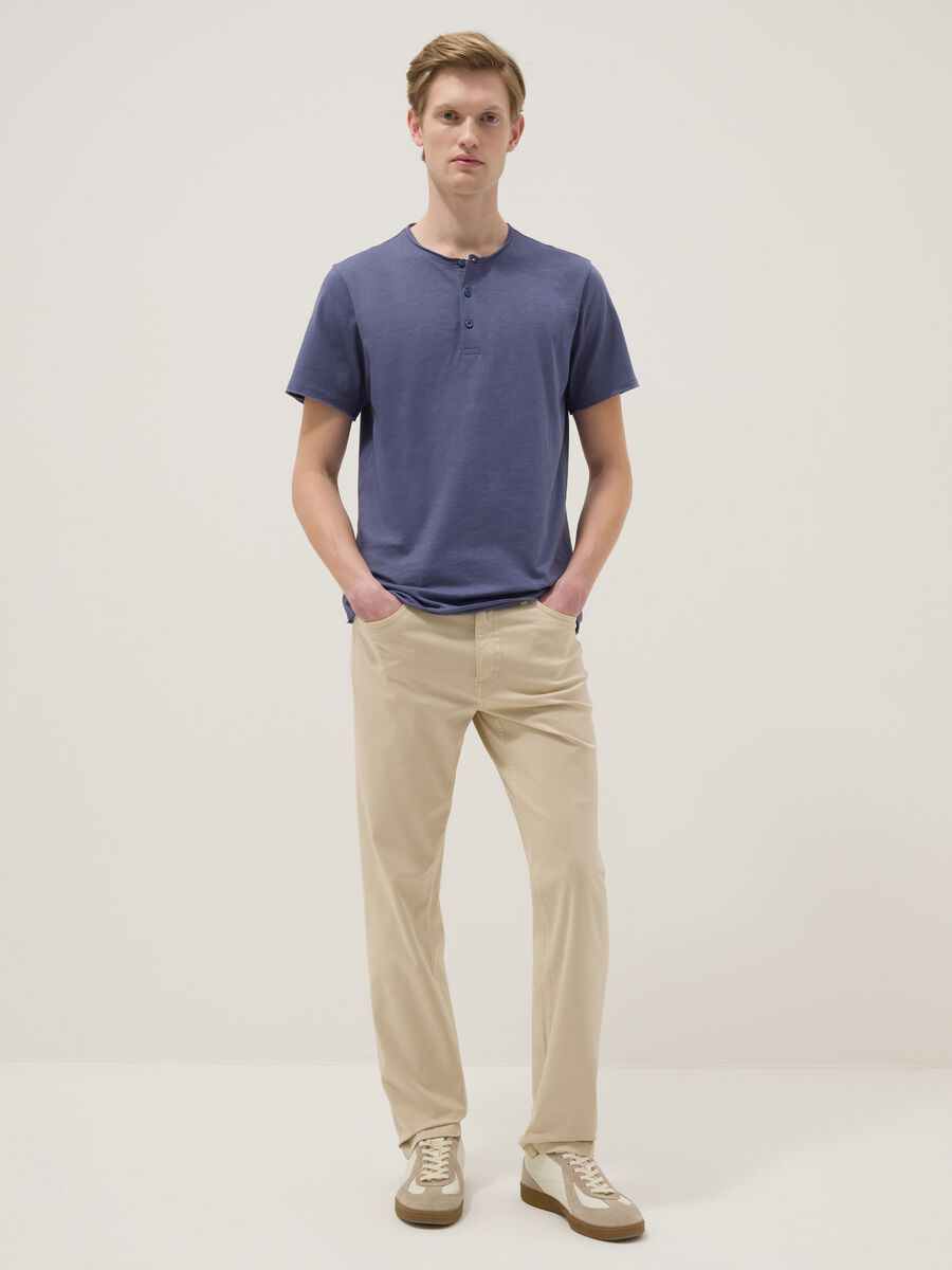 Blue pure cotton T-shirt with seraph collar regular fit_0