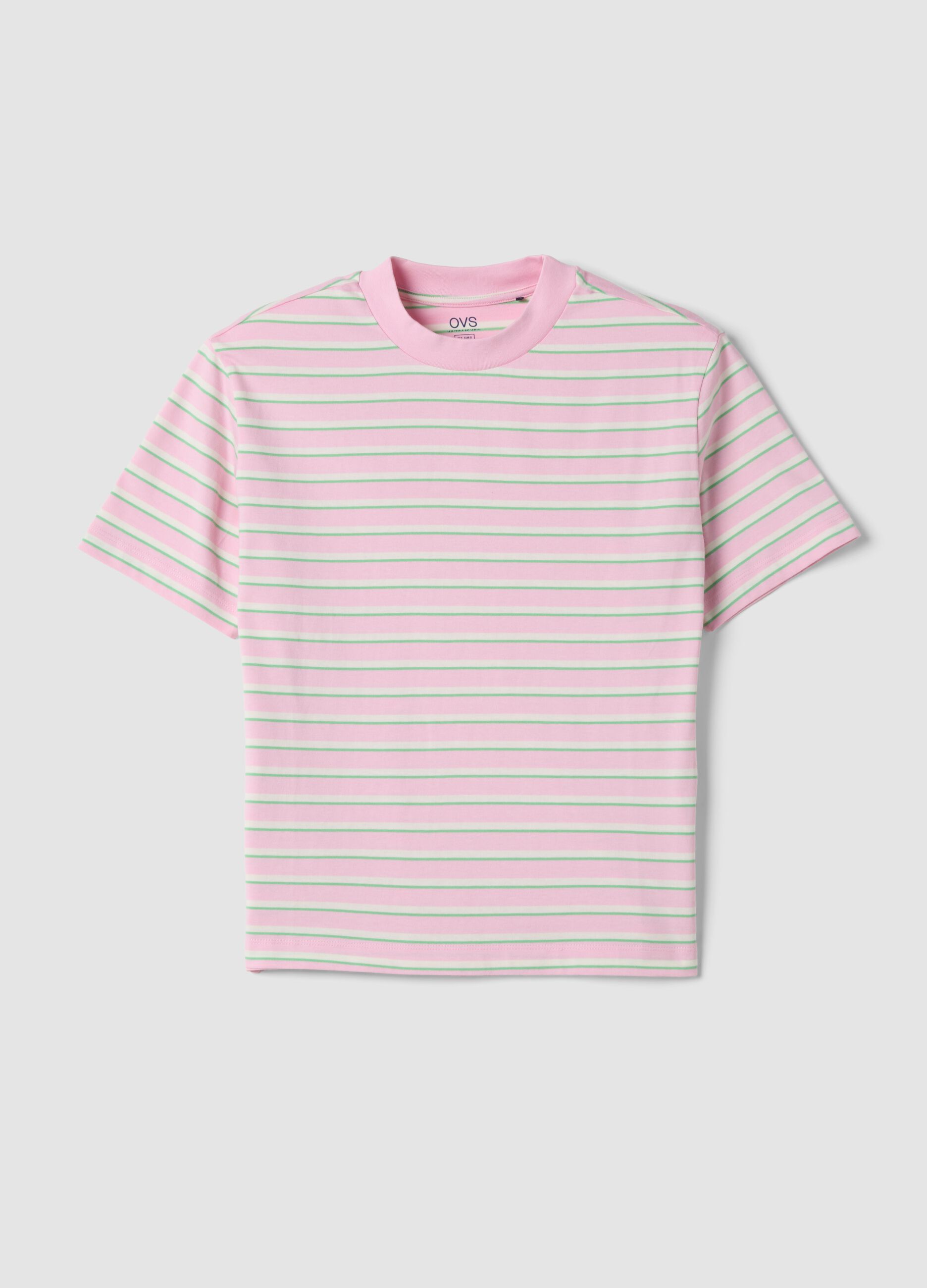 Pink striped pure cotton T-shirt
