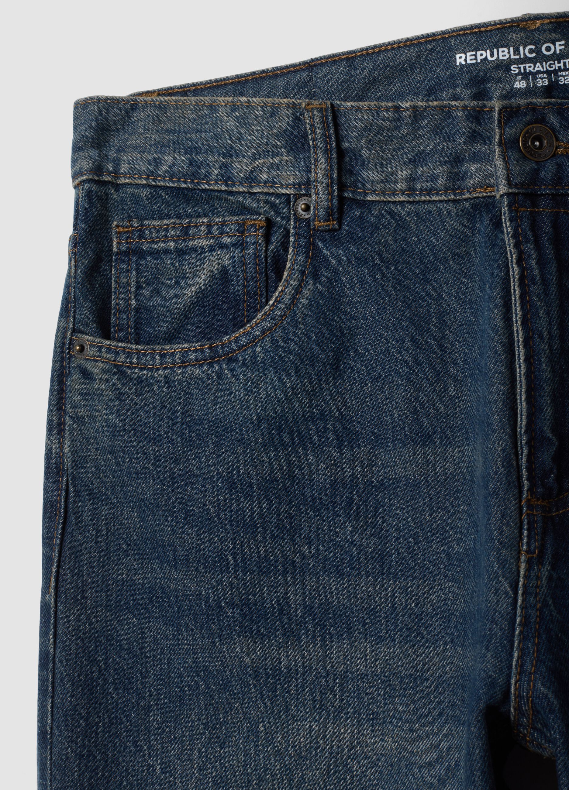 Jeans de ganga azul 100% algod&atilde;o, corte straight