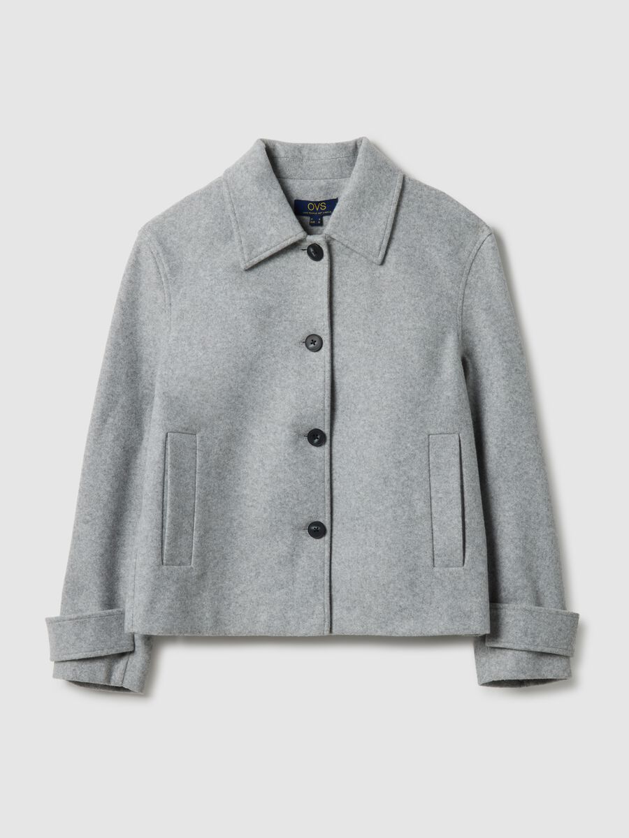 Grey regular fit short coat with buttons_4