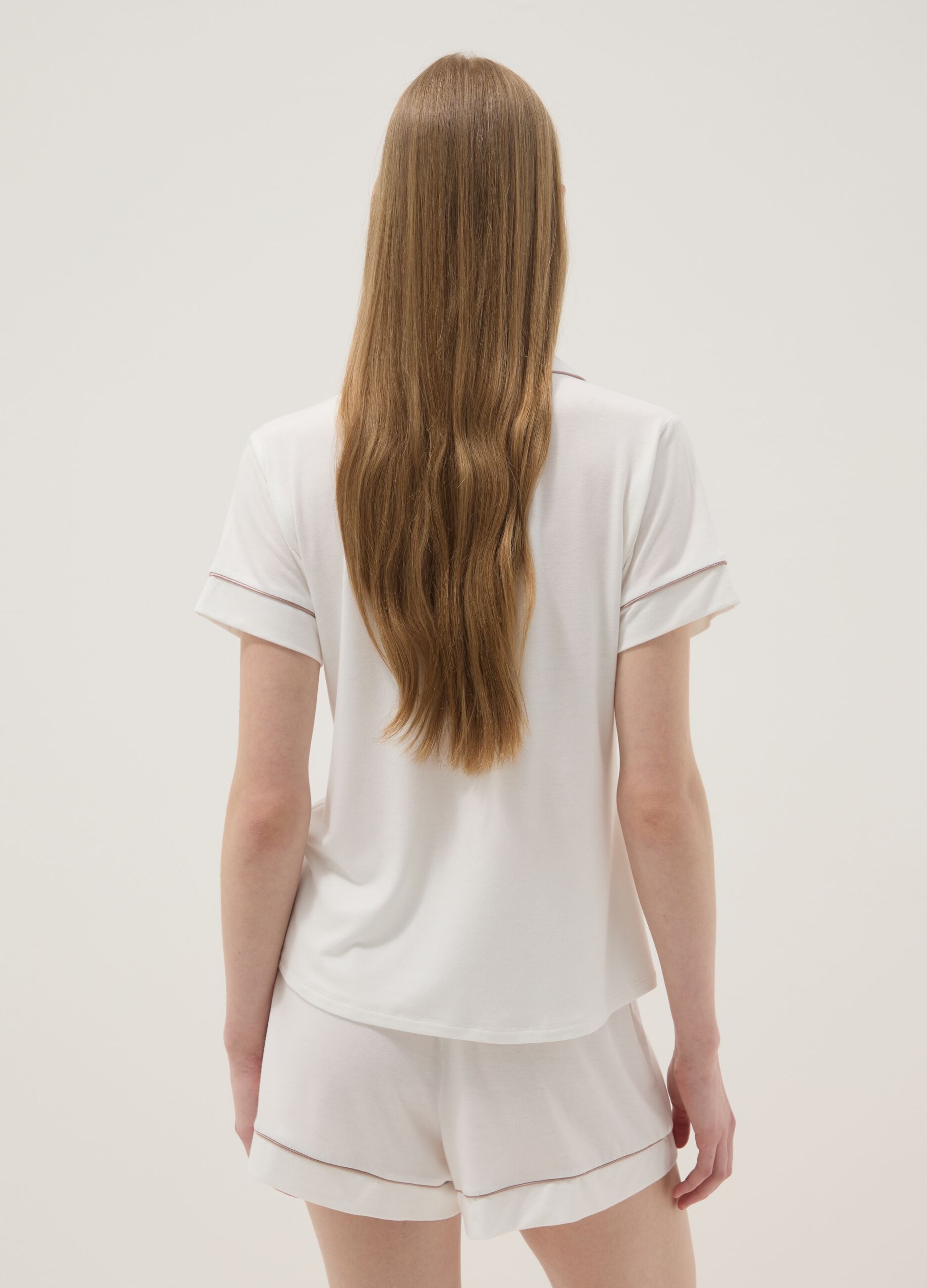 Regular fit white stretch viscose blend pyjama top