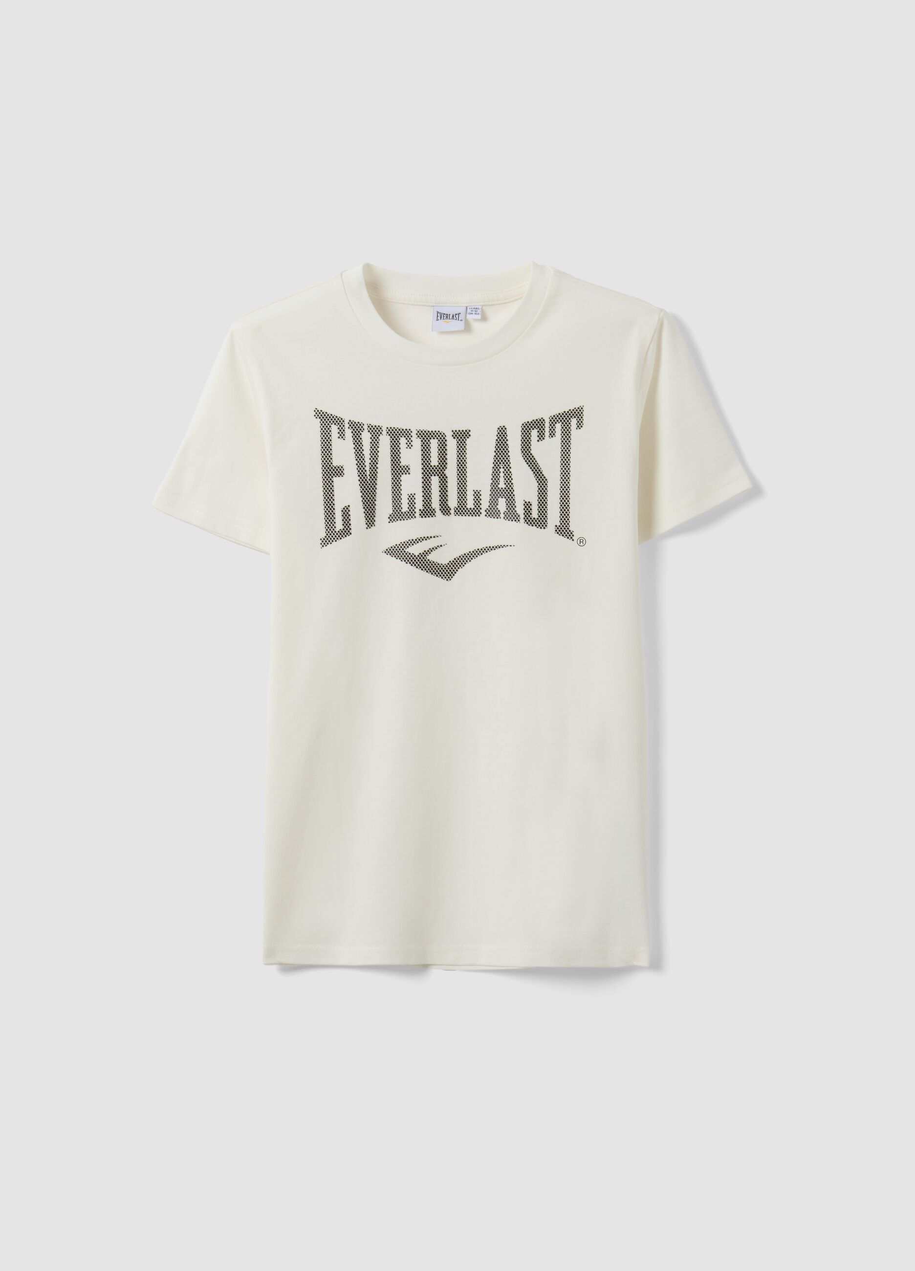 White pure cotton T-shirt with front print, regular fit for boys