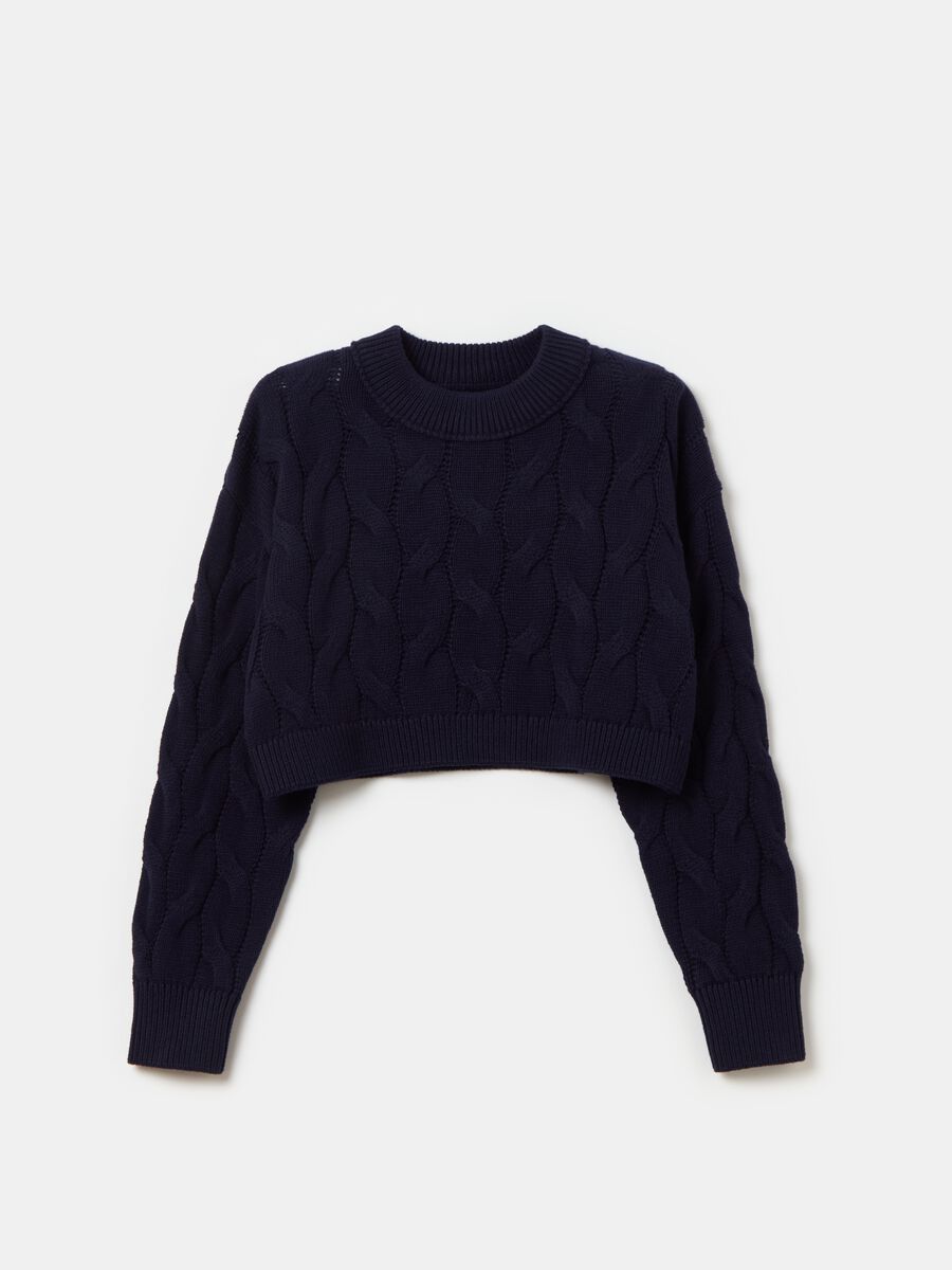 Cropped pullover with cable-knit design_0