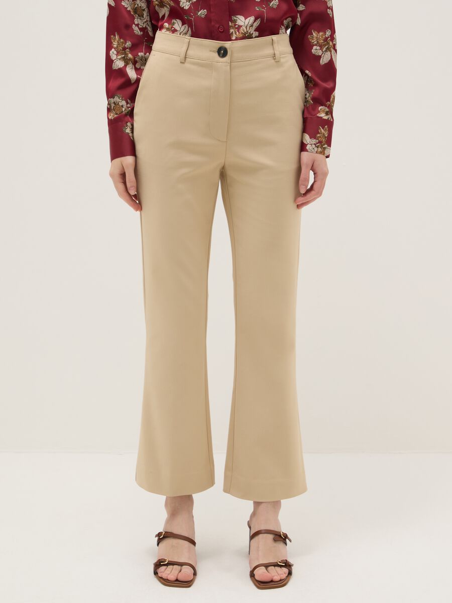 Beige regular fit cotton blend chino trousers_1