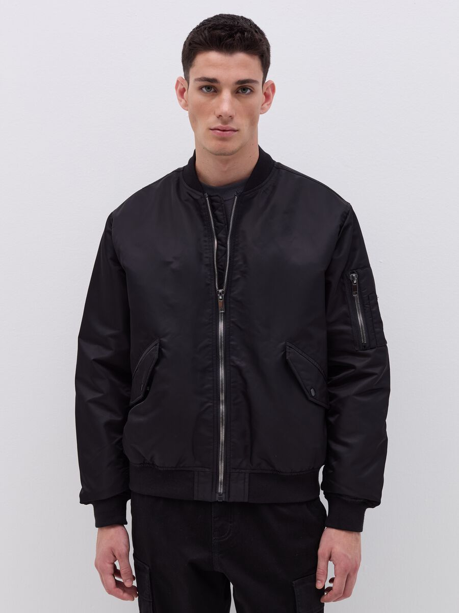 Solid colour full-zip bomber jacket_0