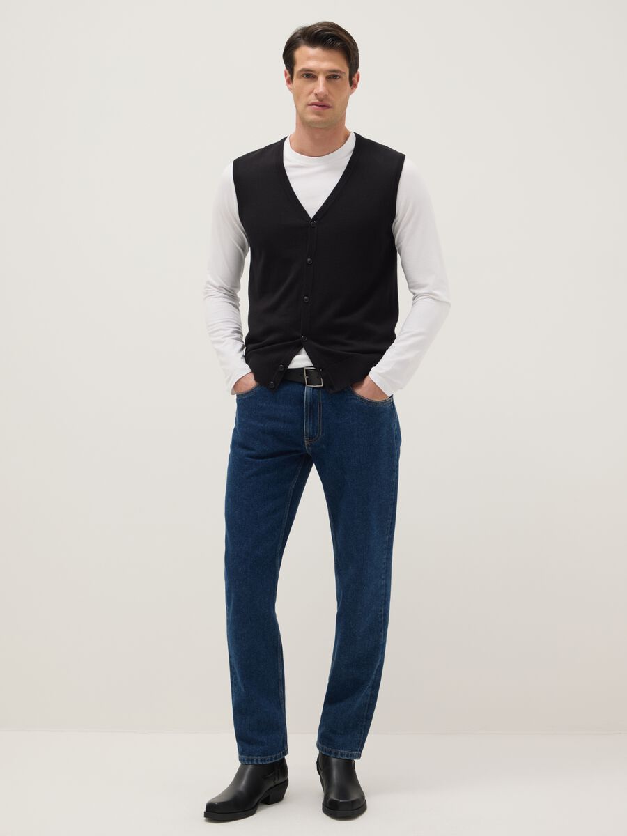 Blue cotton blend trousers with regular fit_0