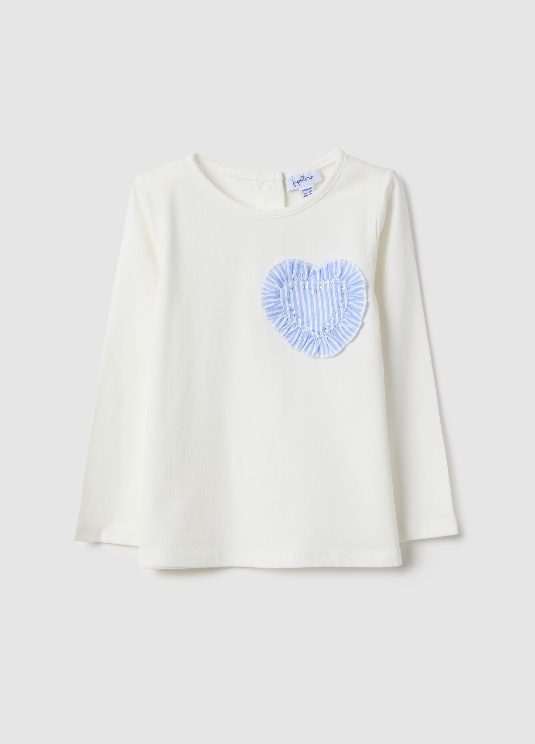 T-shirt branca de algod&atilde;o el&aacute;stico regular fit com cora&ccedil;&atilde;o para meninas