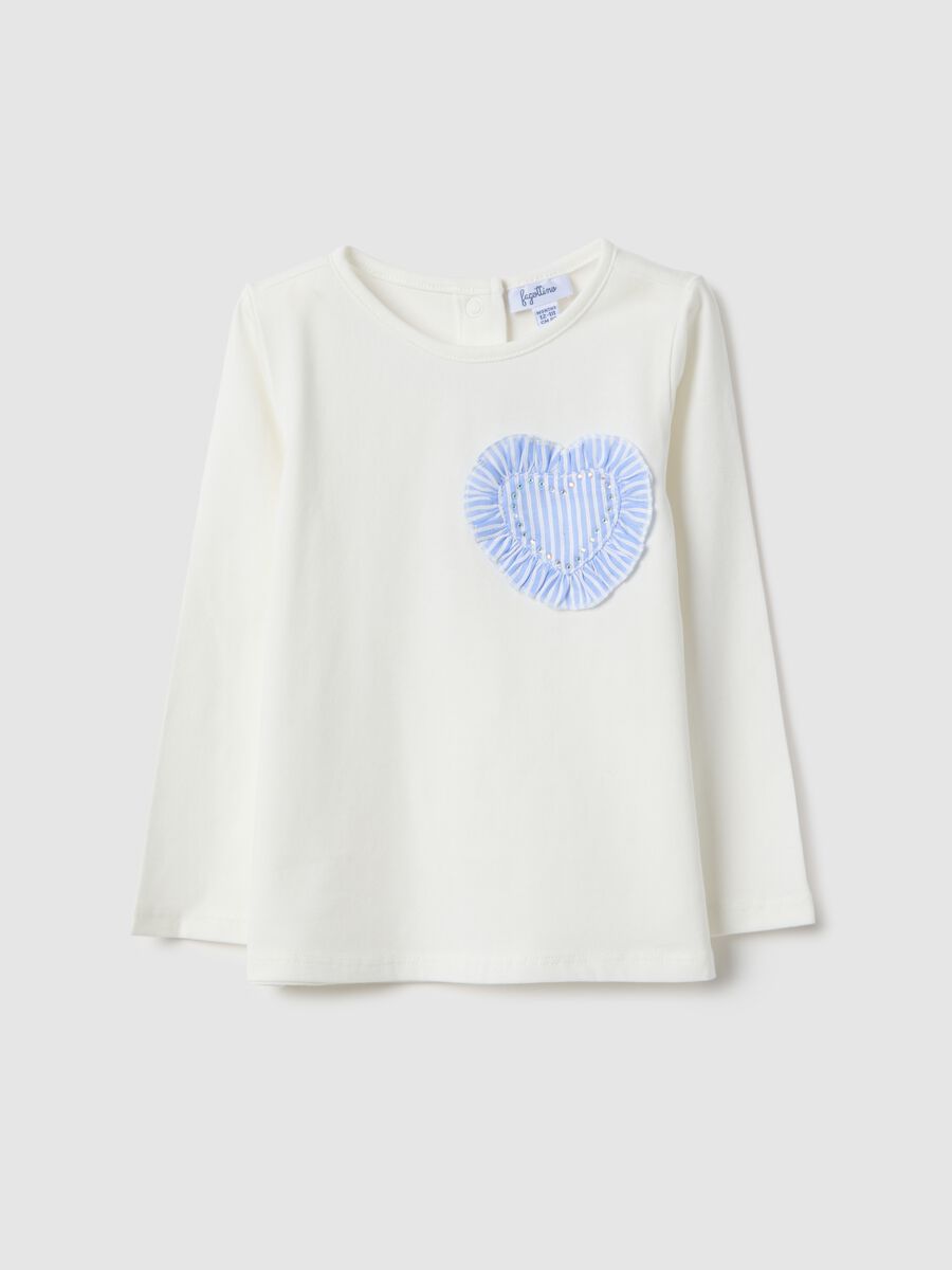 White stretch cotton regular fit girl's T-shirt with heart_0