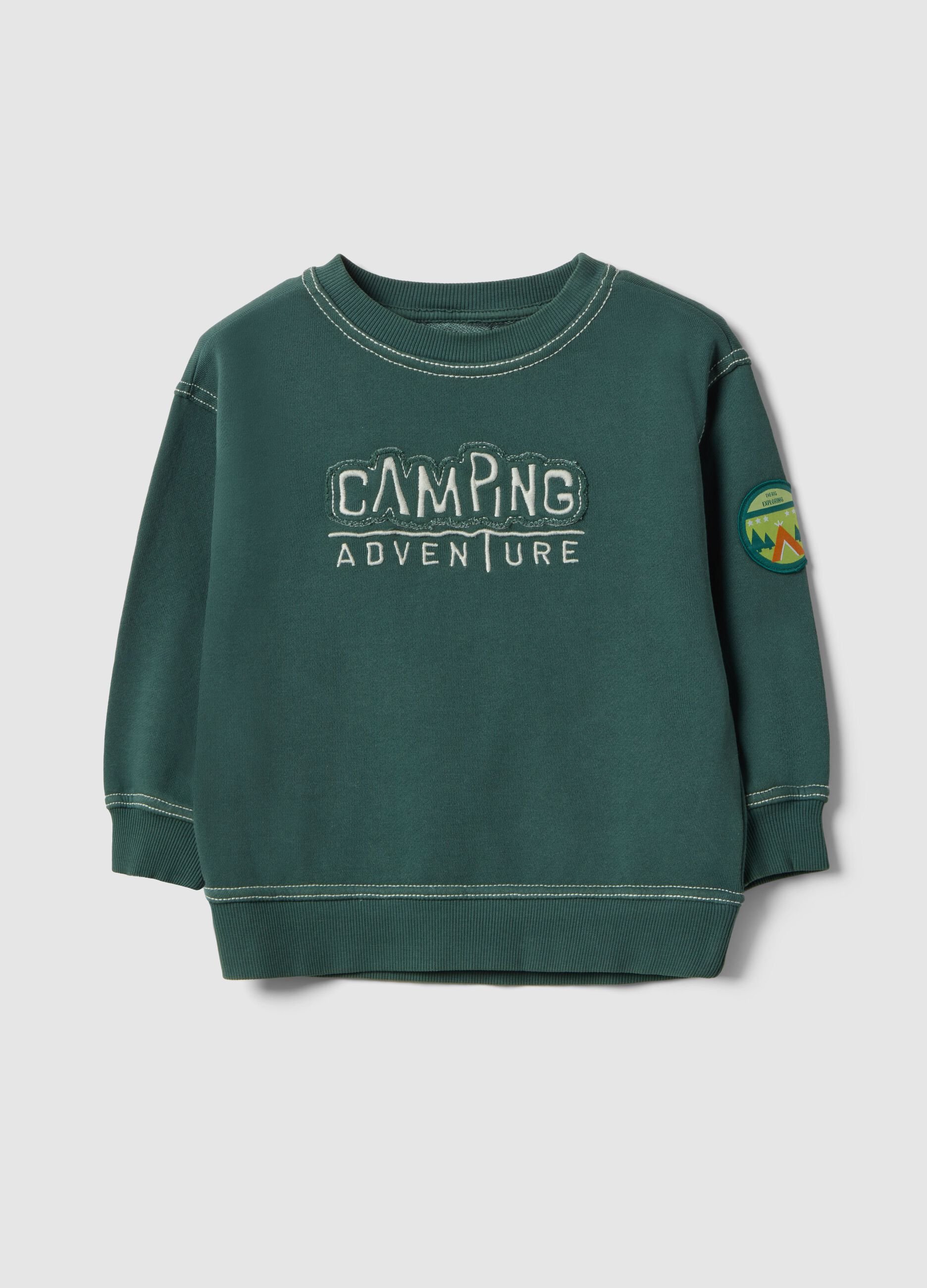 Children's green cotton-blend oversized sweatshirt with embroidery