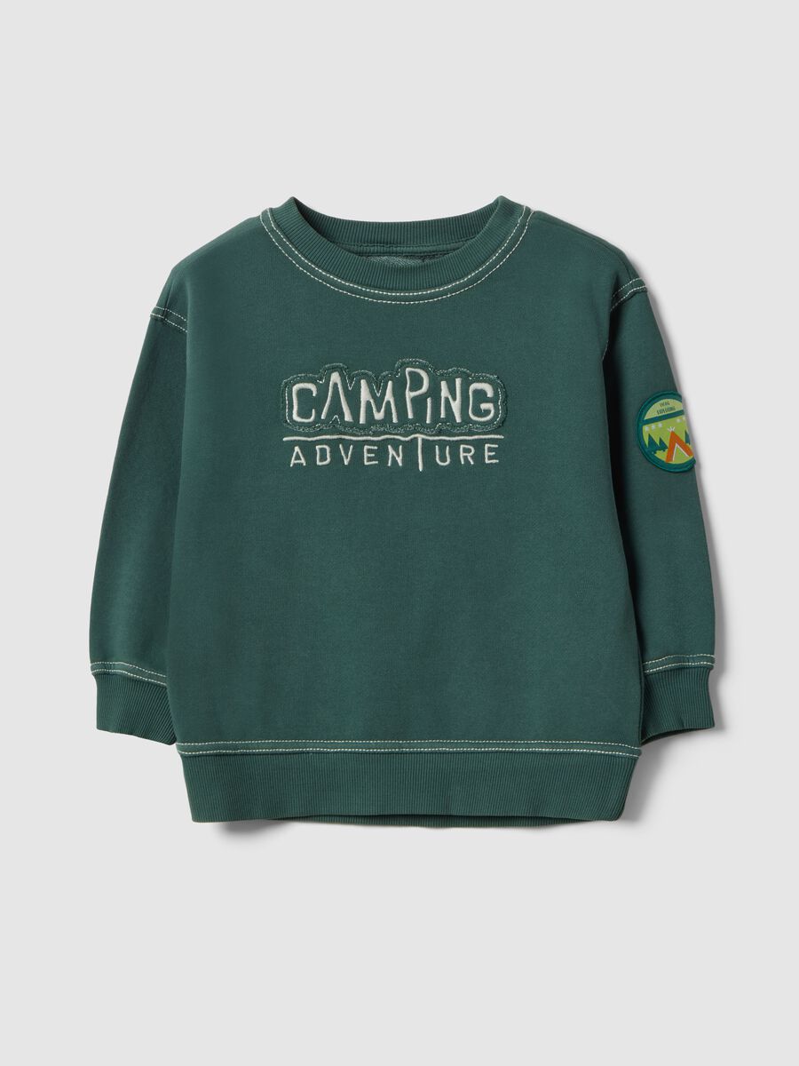 Children's green cotton-blend oversized sweatshirt with embroidery_0