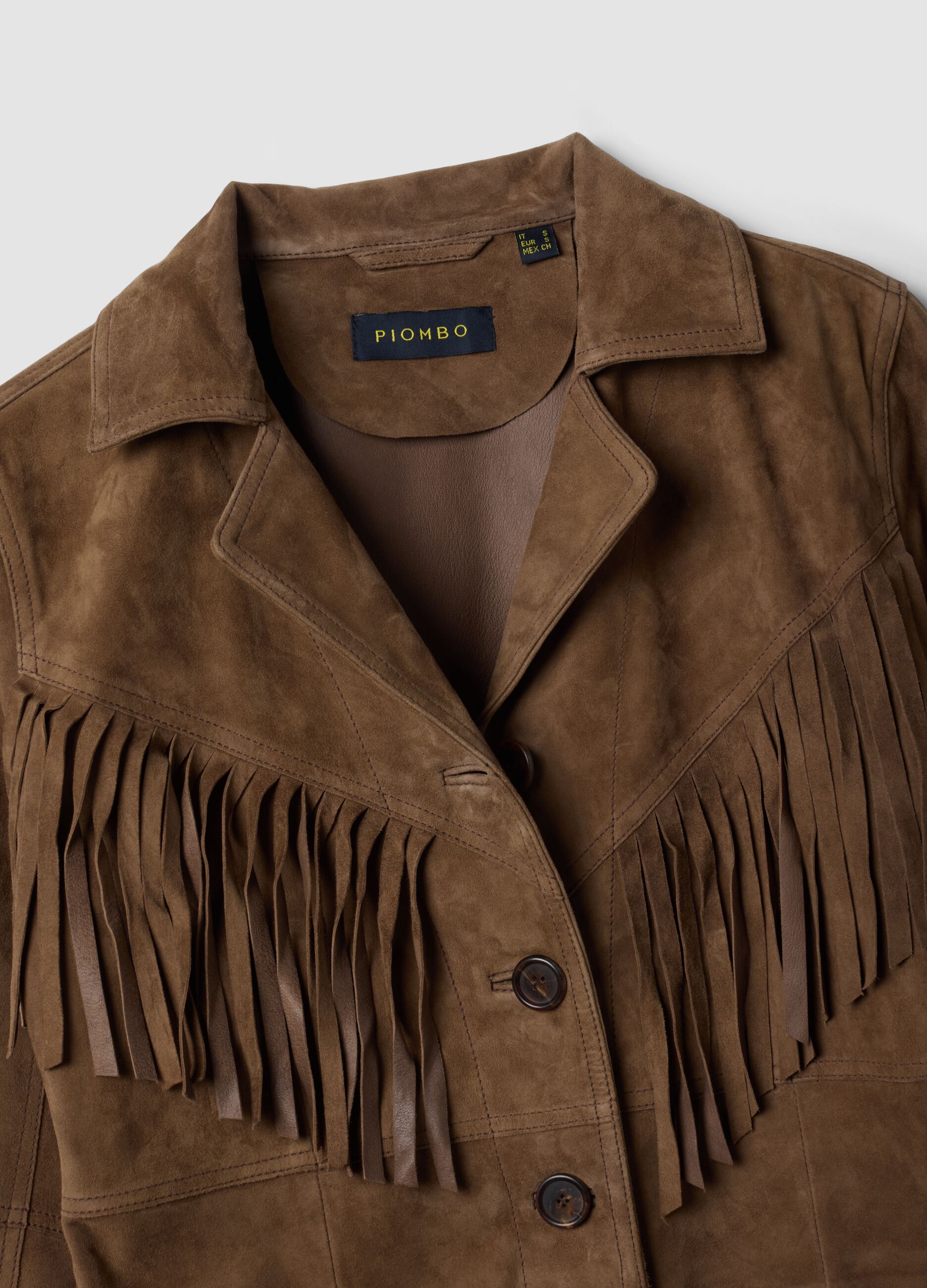 Brown fringed genuine leather jacket &ndash; regular fit