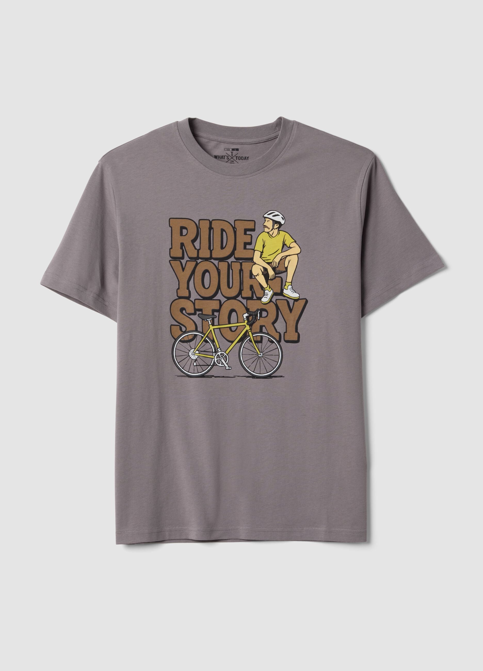 Graues T-Shirt aus reiner Baumwolle mit Frontprint, Regular Fit