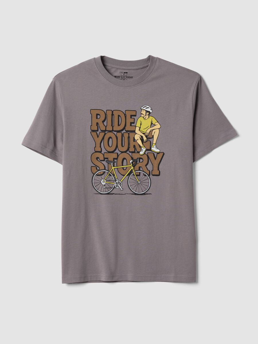 Graues T-Shirt aus reiner Baumwolle mit Frontprint, Regular Fit_4