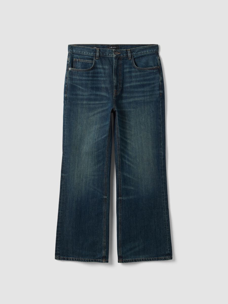Jeans de ganga azul em algod&atilde;o puro com corte flare_4