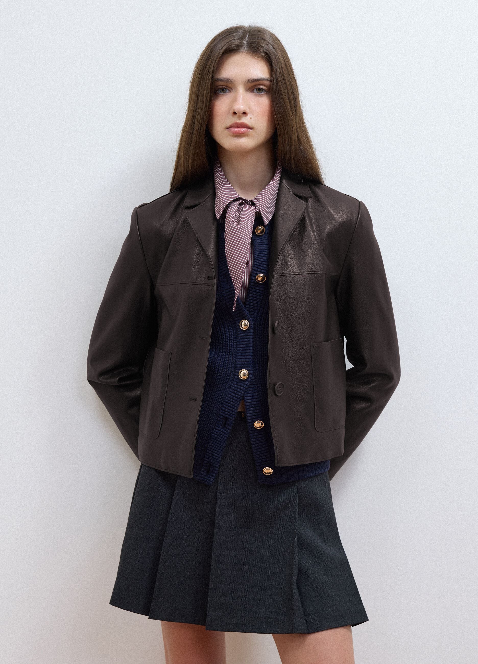 Brown regular-fit jacket with buttons