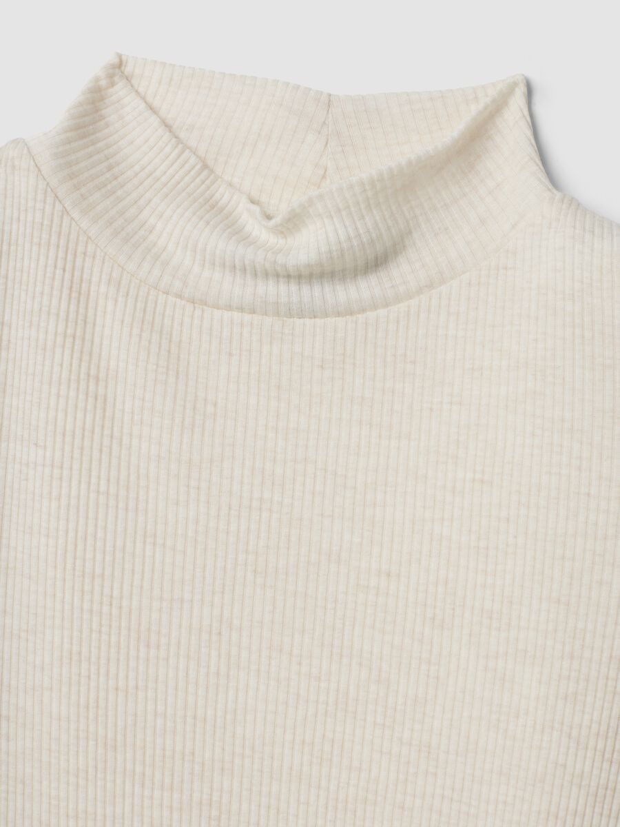 White ribbed Tencel&trade; Lyocell and wool blend T-shirt, regular fit_1