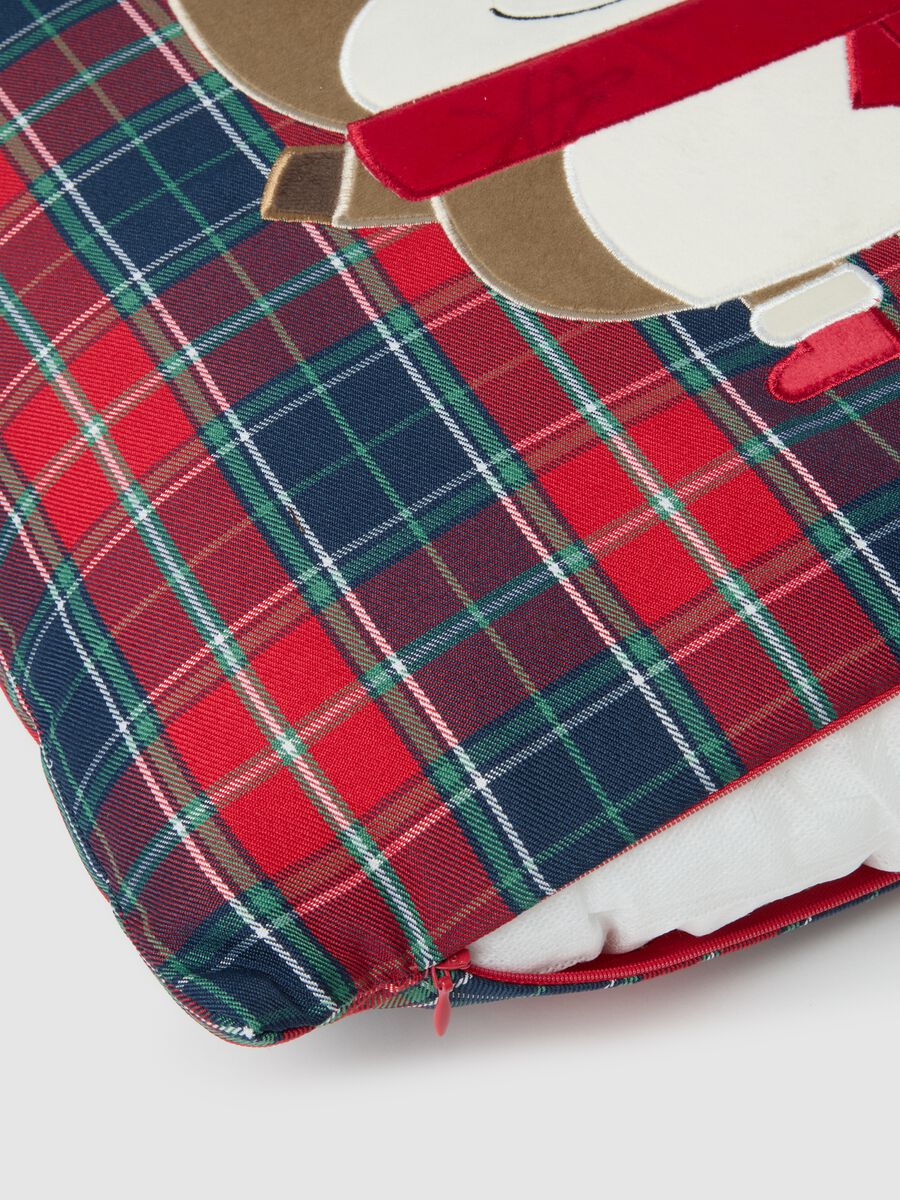 Multicolour Plaid Christmas Cushion with Print_1