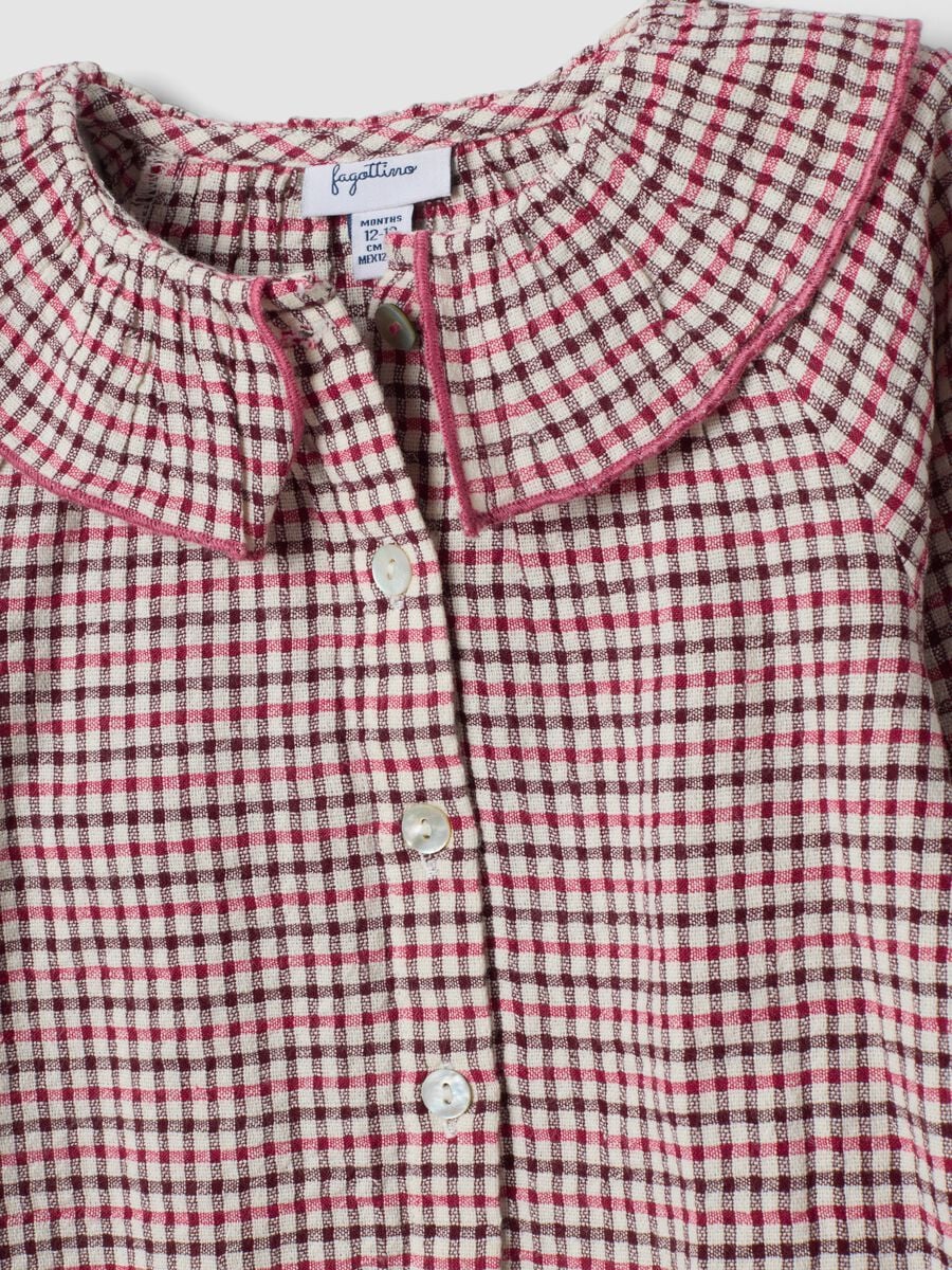Ecru, burgundy red and deep pink viscose and cotton blend shirt_2