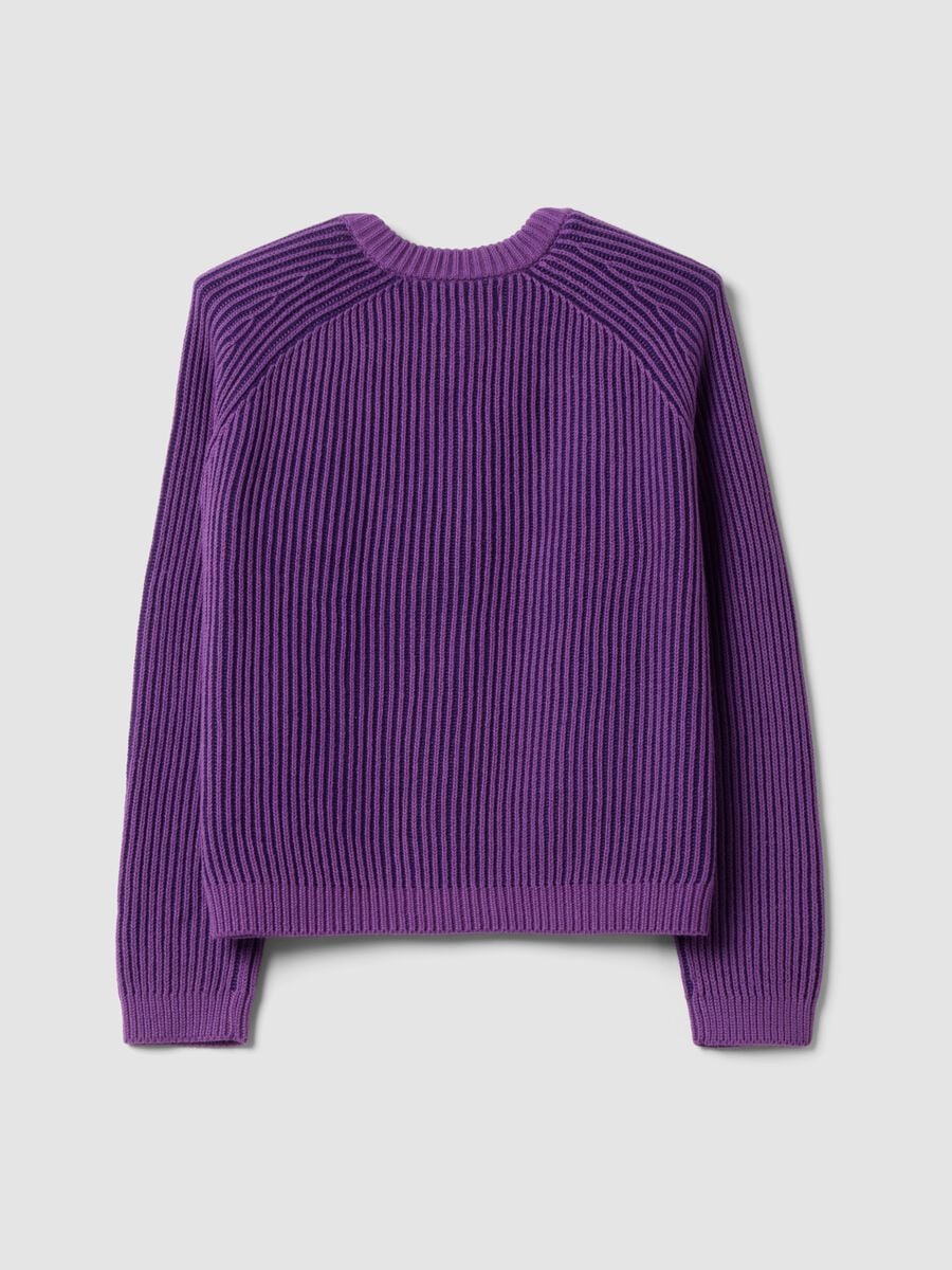Cardigan viola in puro cotone a coste con girocollo_6