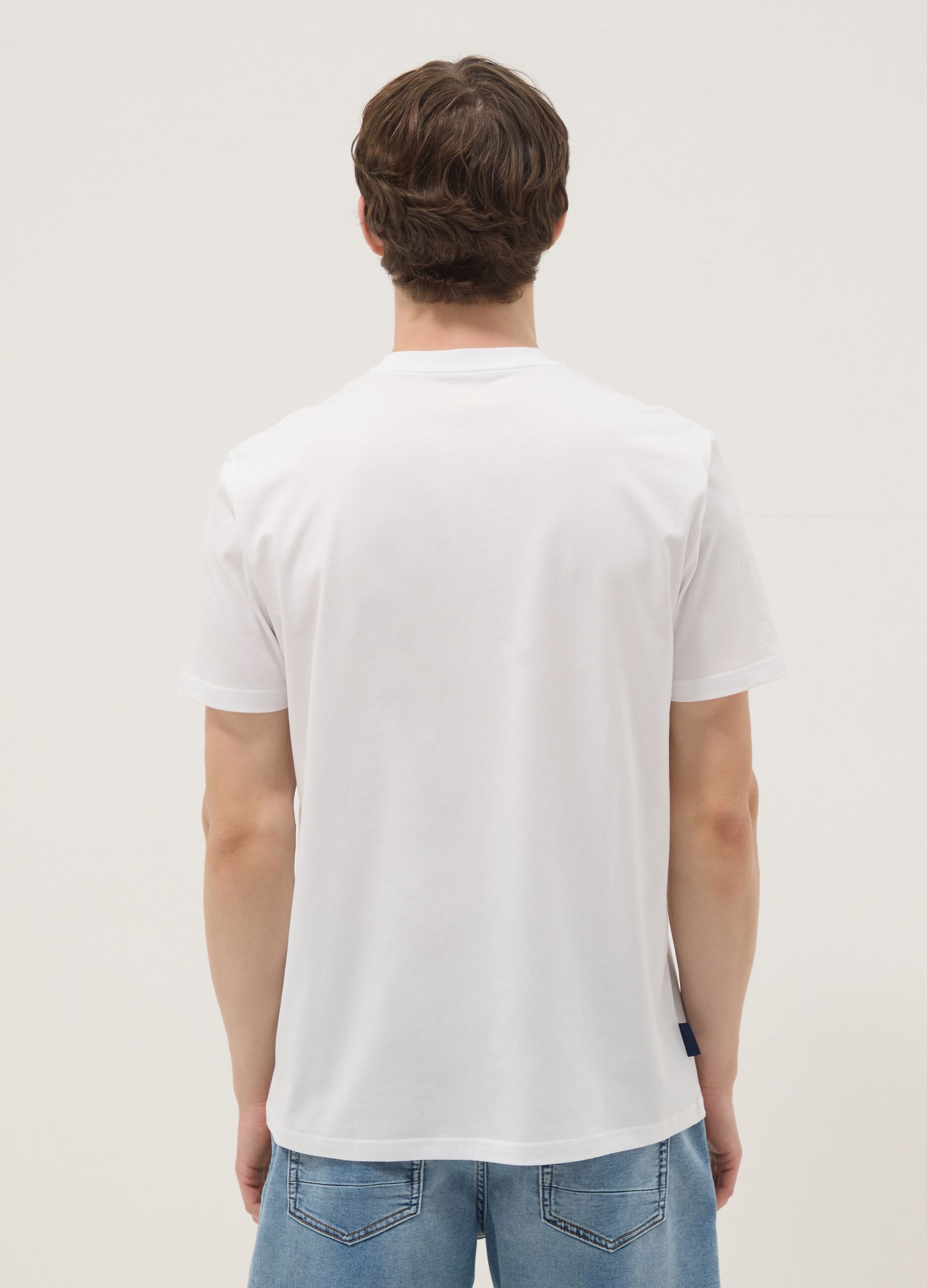 Wei&szlig;es T-Shirt aus reiner Baumwolle mit Print, Regular Fit