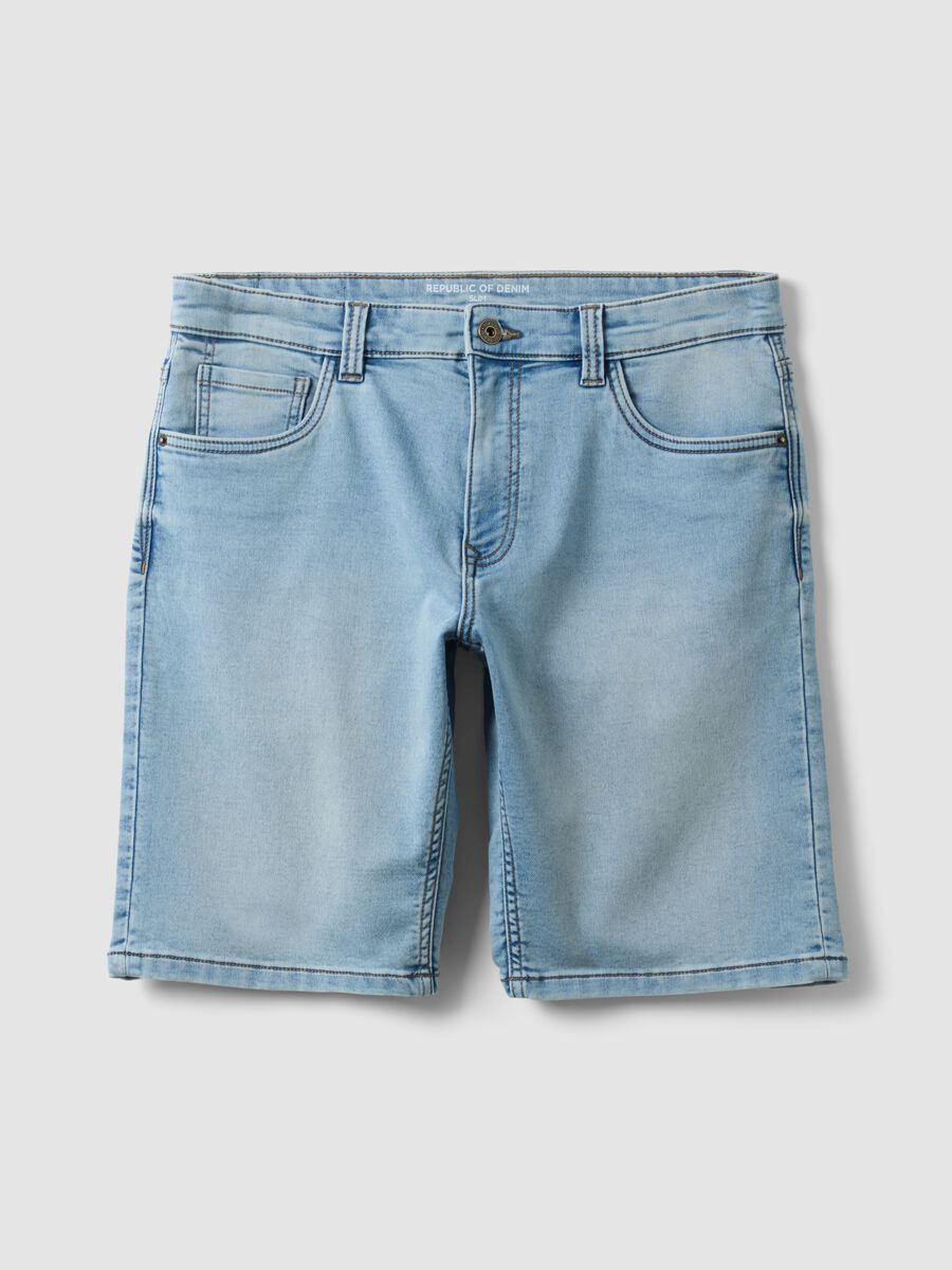 Slim Fit Light Blue Stretch Denim Cotton Blend Shorts_4
