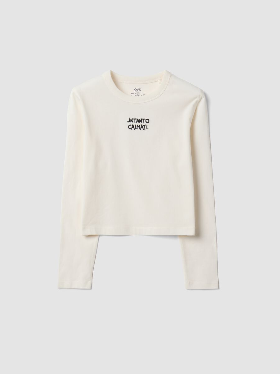 White pure organic cotton T-shirt with front slogan for girls_0