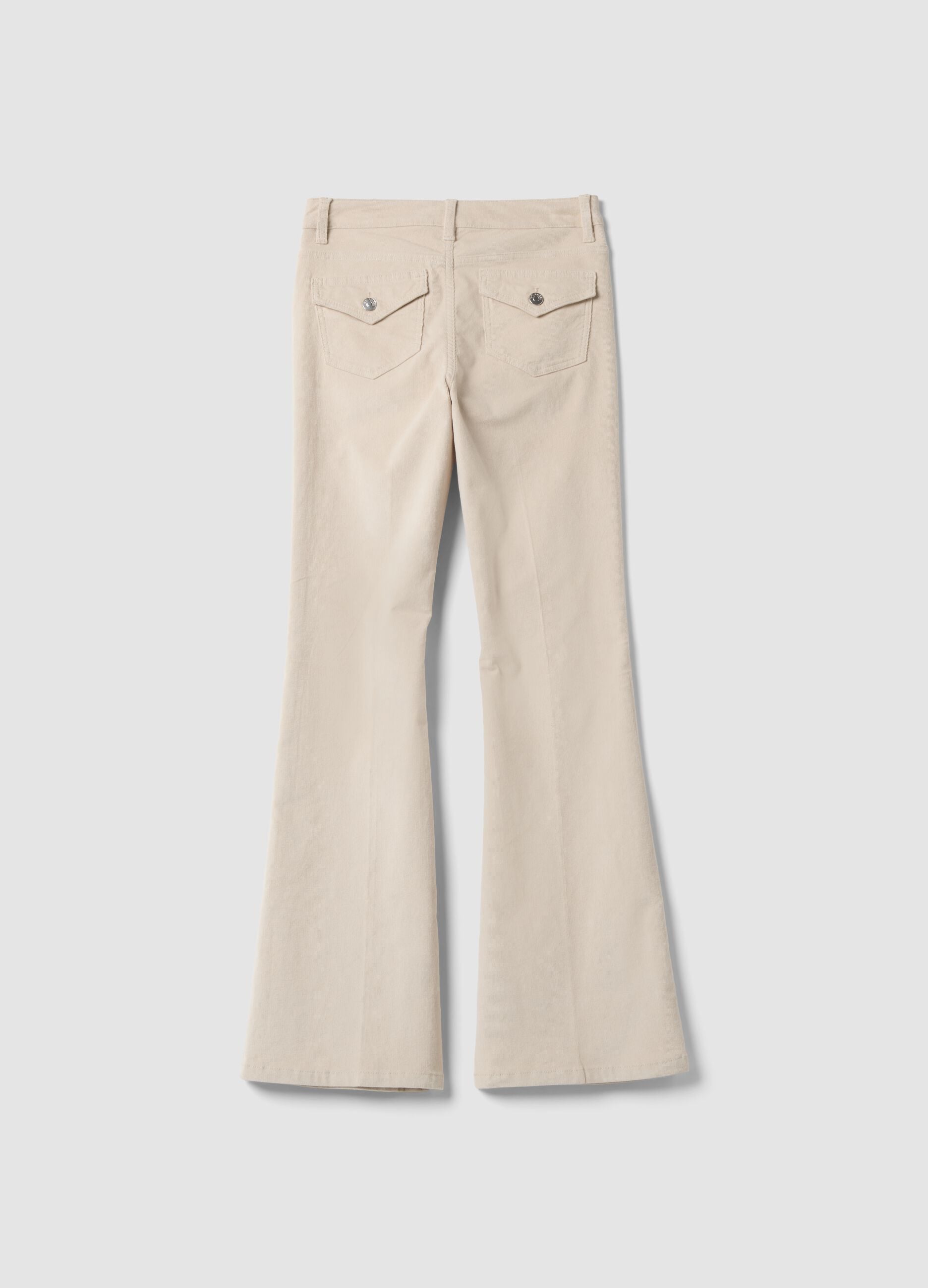 Beige stretch cotton flared trousers