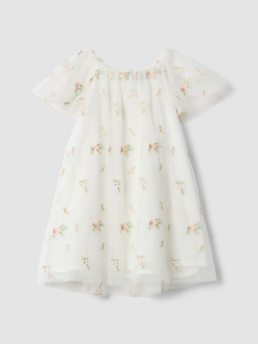 Vestido branco para menina com bordados florais, corte regular_0