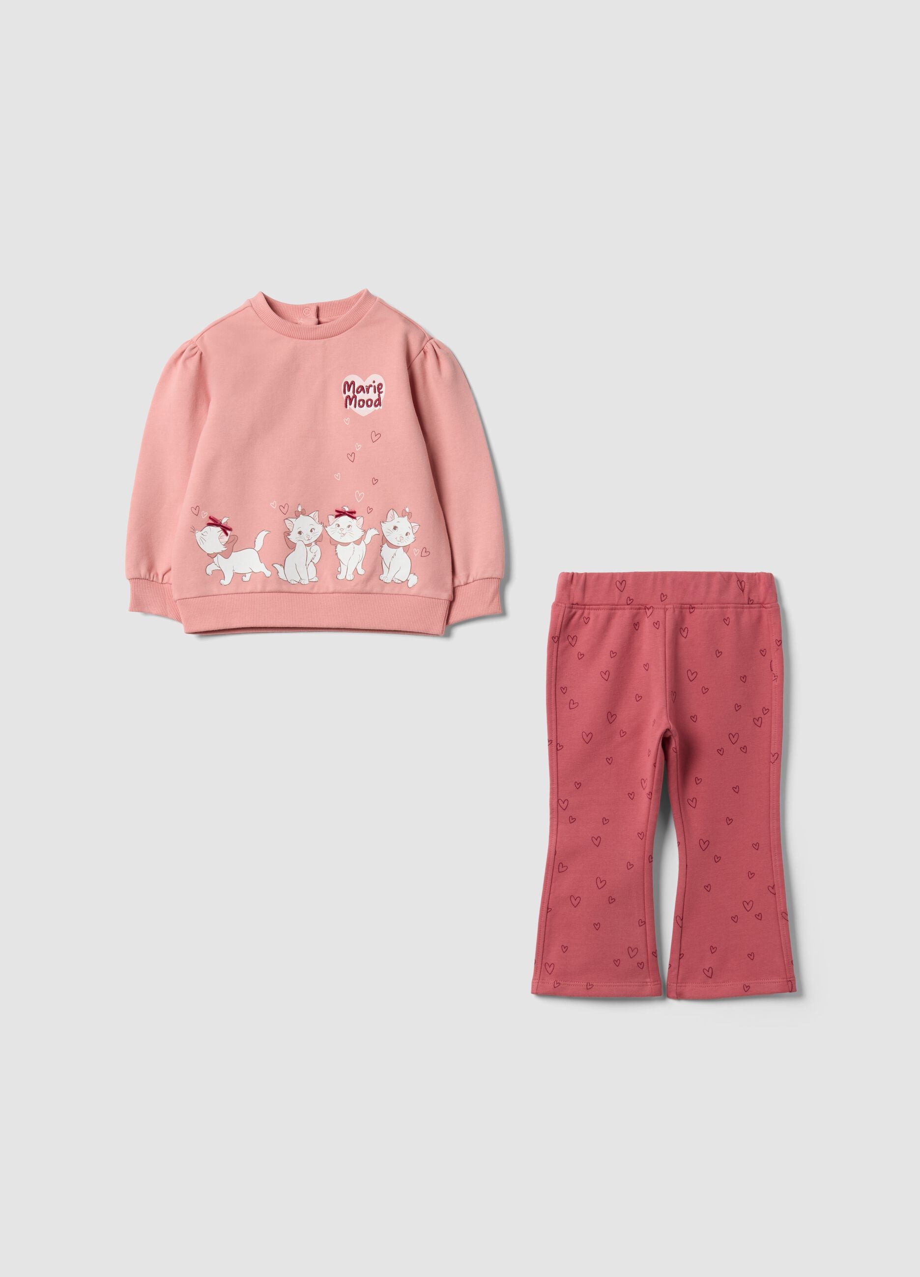 Completo rosa in cotone organico elasticizzato con stampa Aristogatti