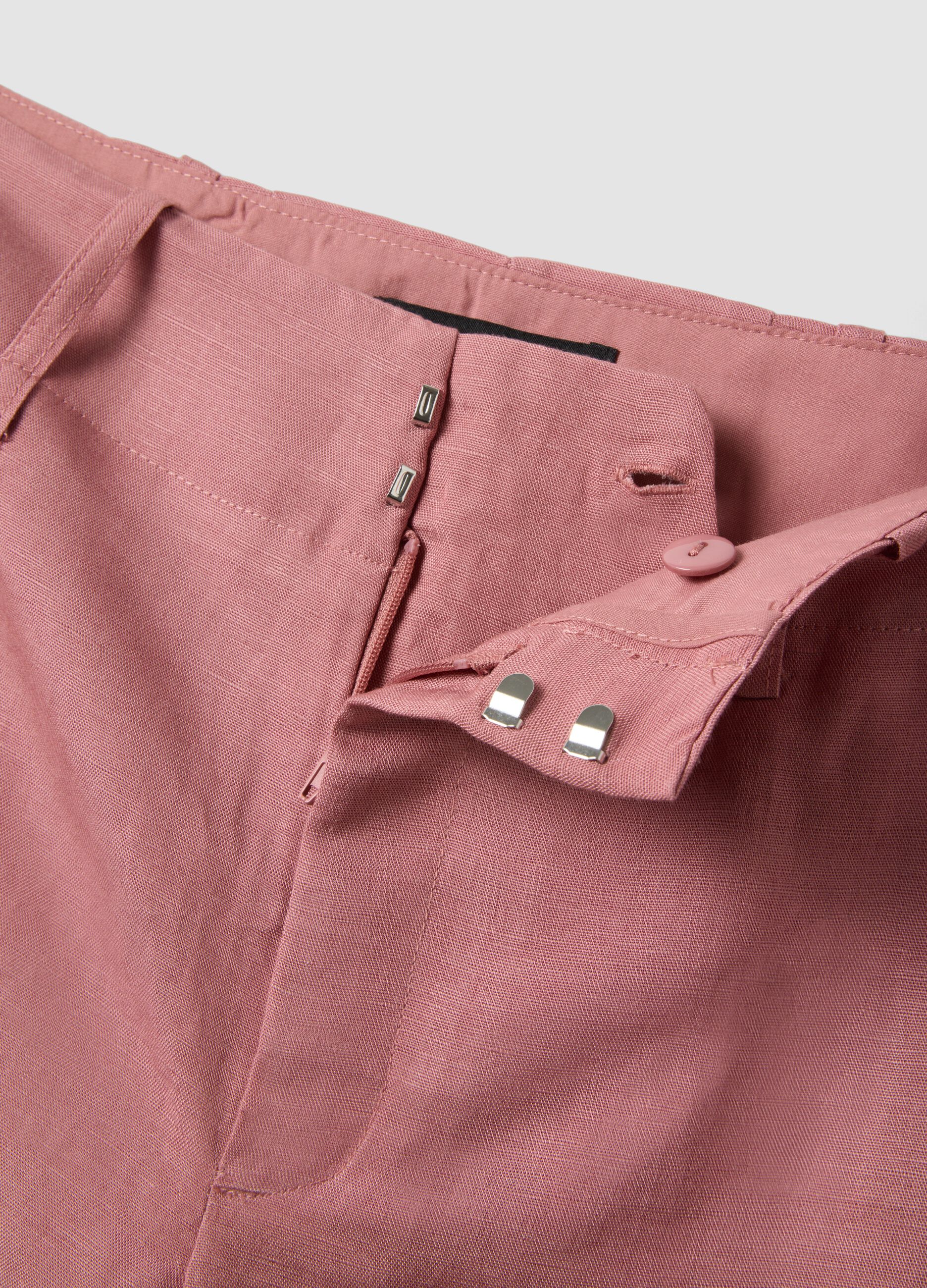 Rosa Wide-Leg-Hose aus Leinen-Viskose-Mix mit strukturiertem Bund