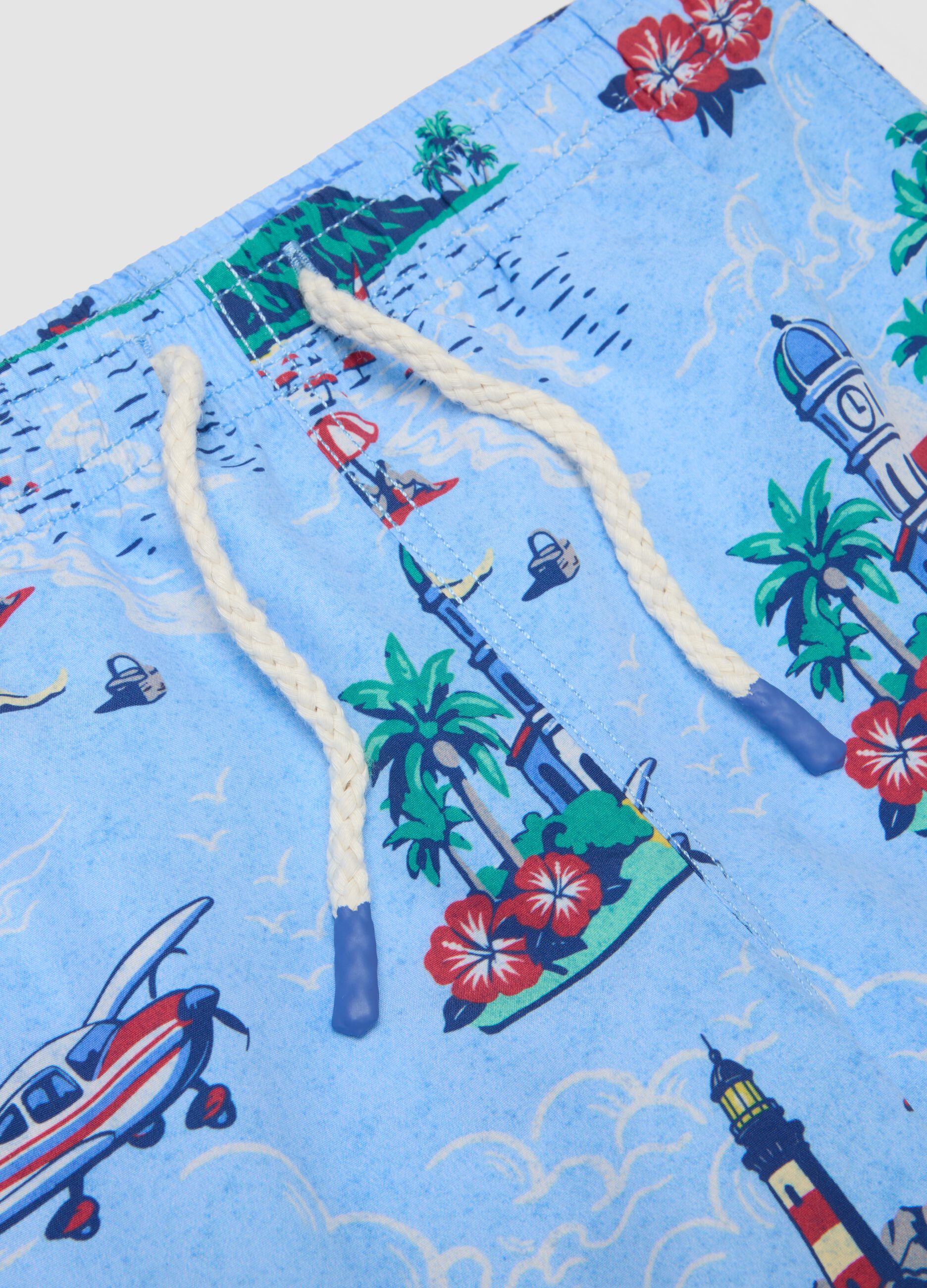 Blue tropical-print swim shorts