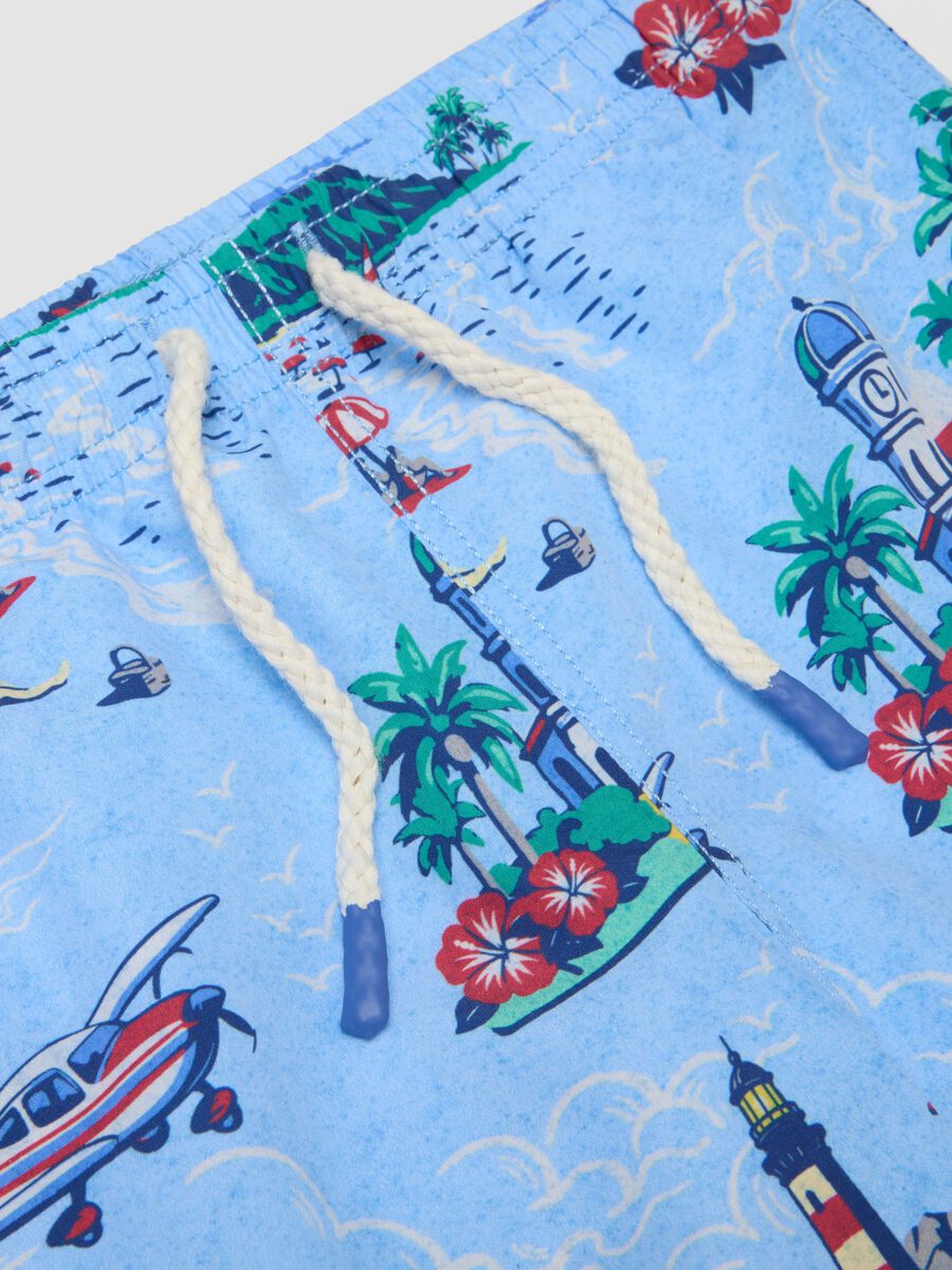 Blue tropical-print swim shorts_2