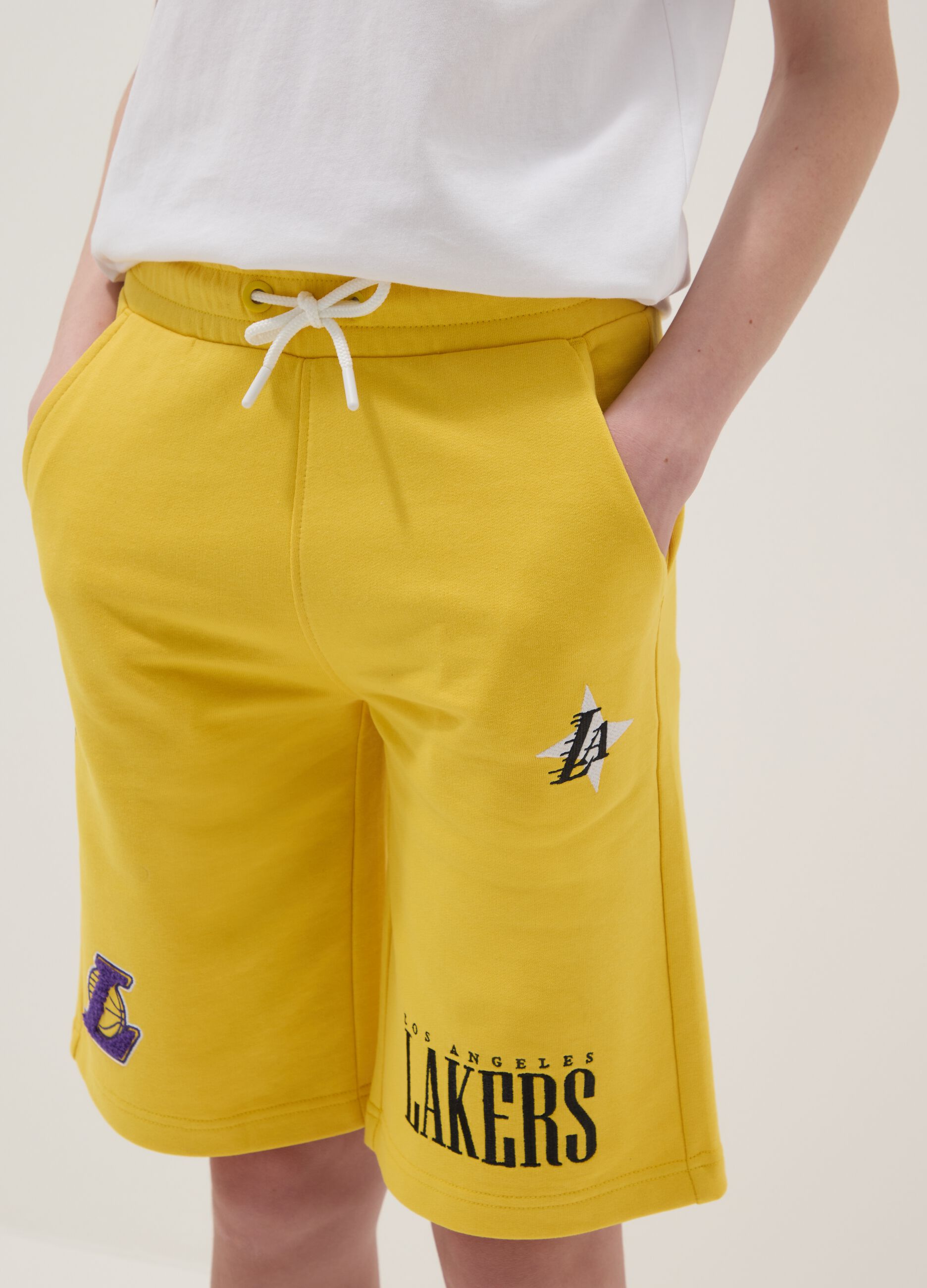 Yellow cotton-blend shorts