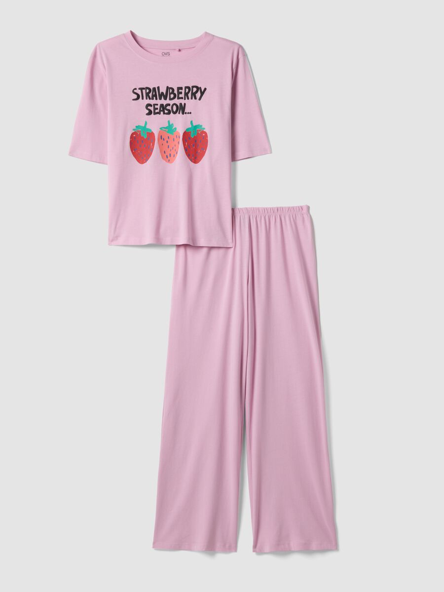 Long pink pure cotton pyjamas with strawberries, regular fit_4