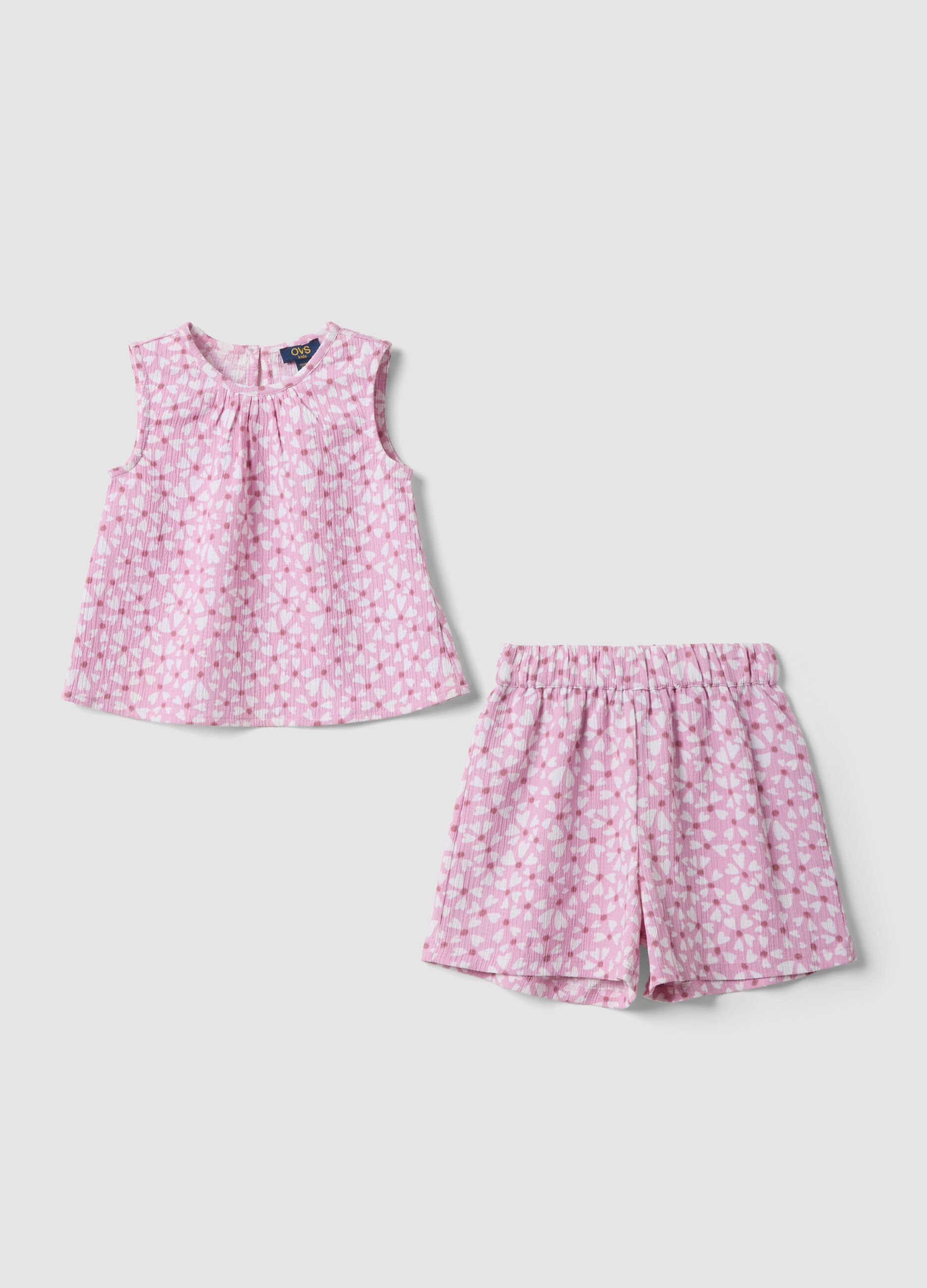 Pink stretch-fabric set with top and shorts