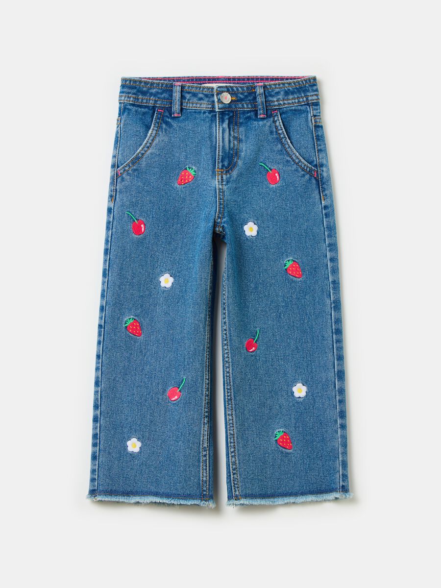 Wide-leg jeans with strawberries embroidery_0