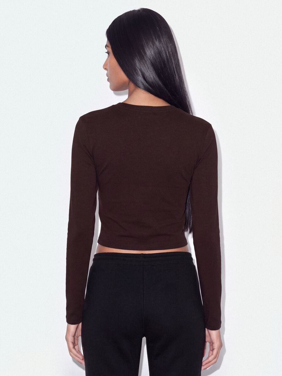 Brown pure cotton T-shirt with chest lettering_3