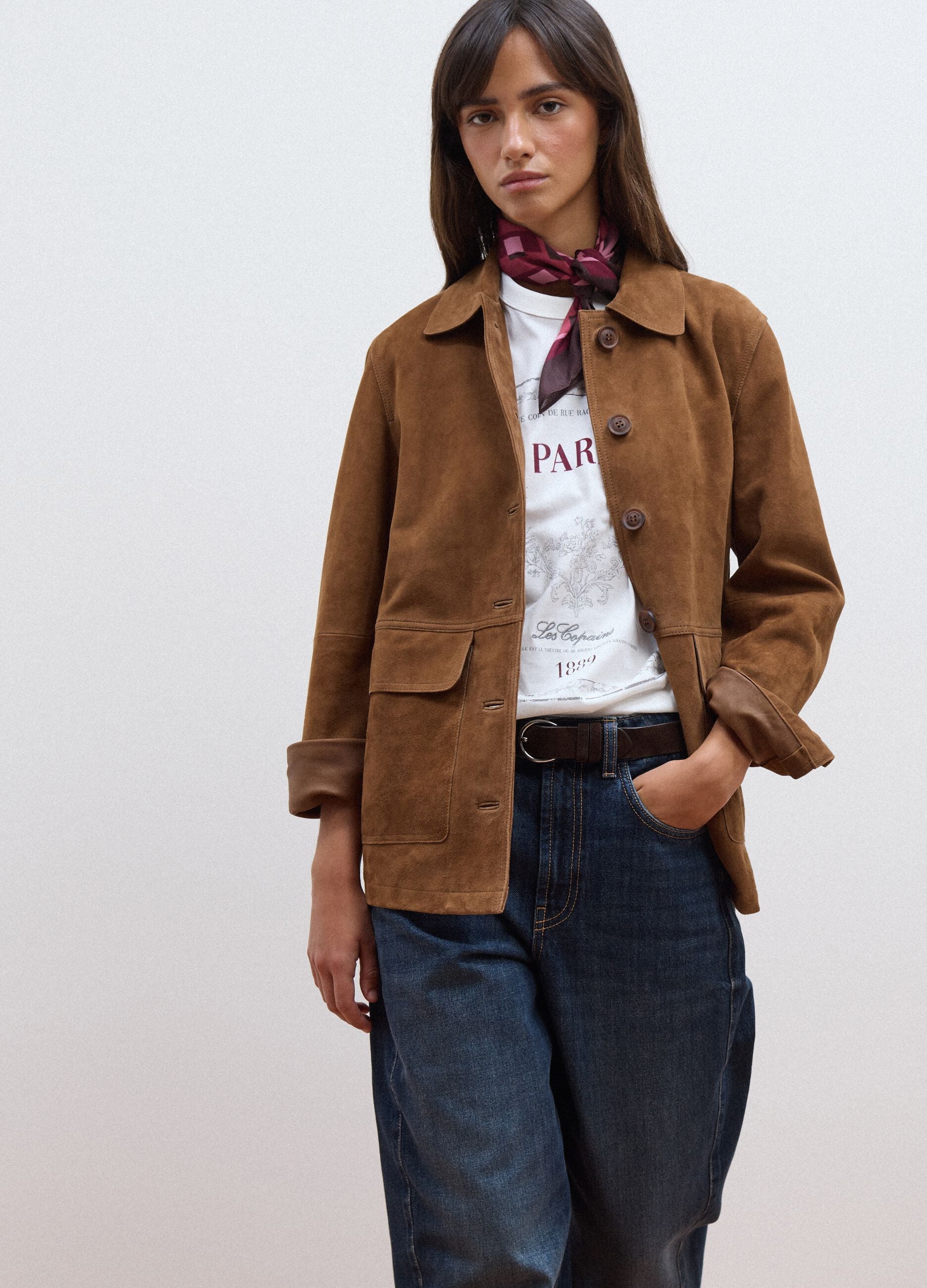Brown genuine leather jacket in regular fit