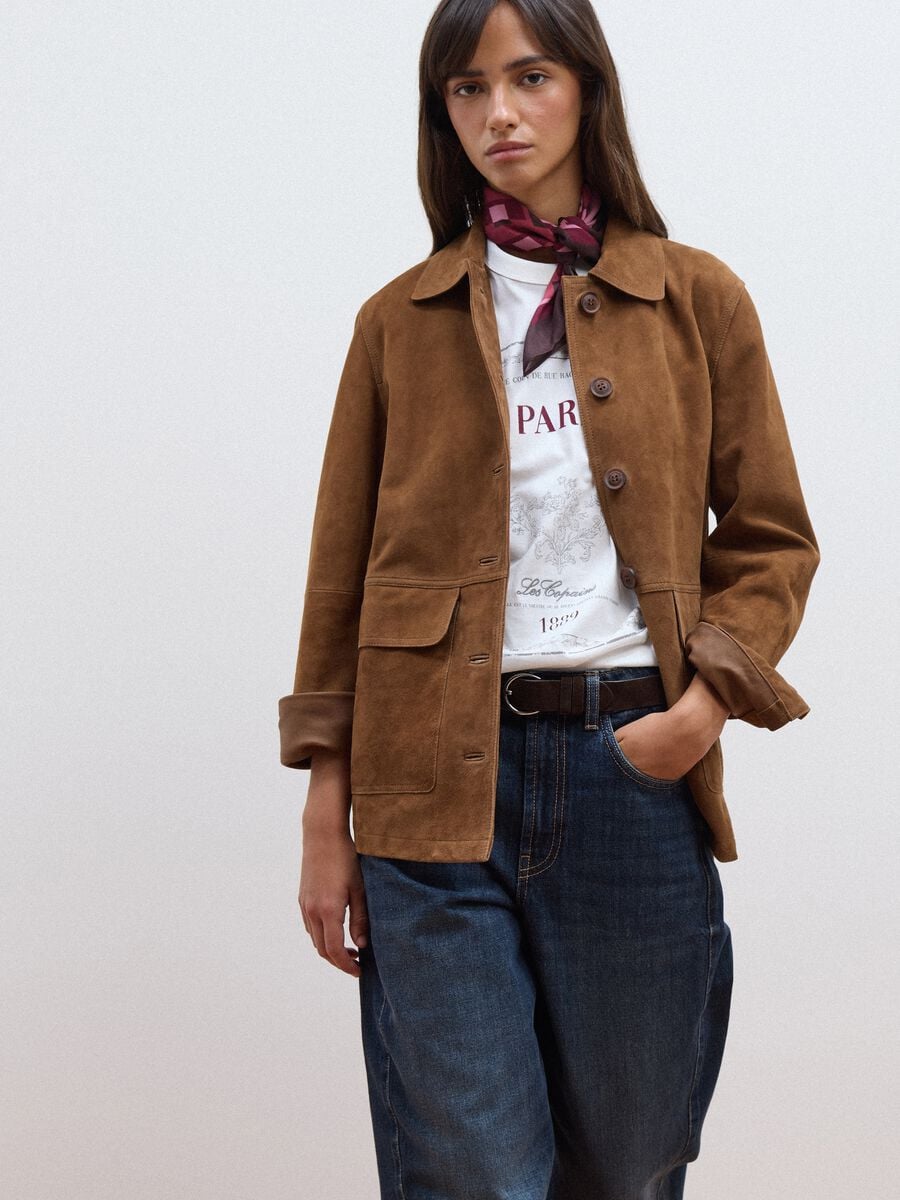 Brown genuine leather jacket in regular fit_0