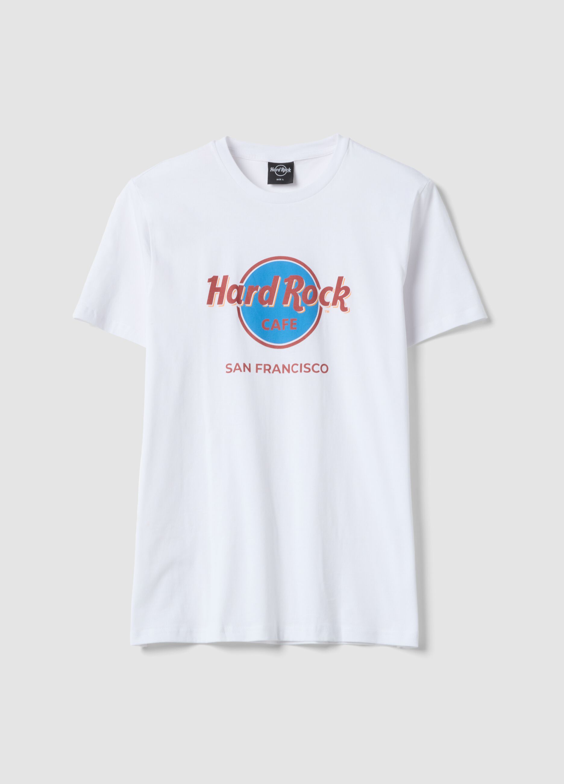 Wei&szlig;es Regular-Fit-T-Shirt aus reiner Baumwolle mit Hard Rock Cafe Print