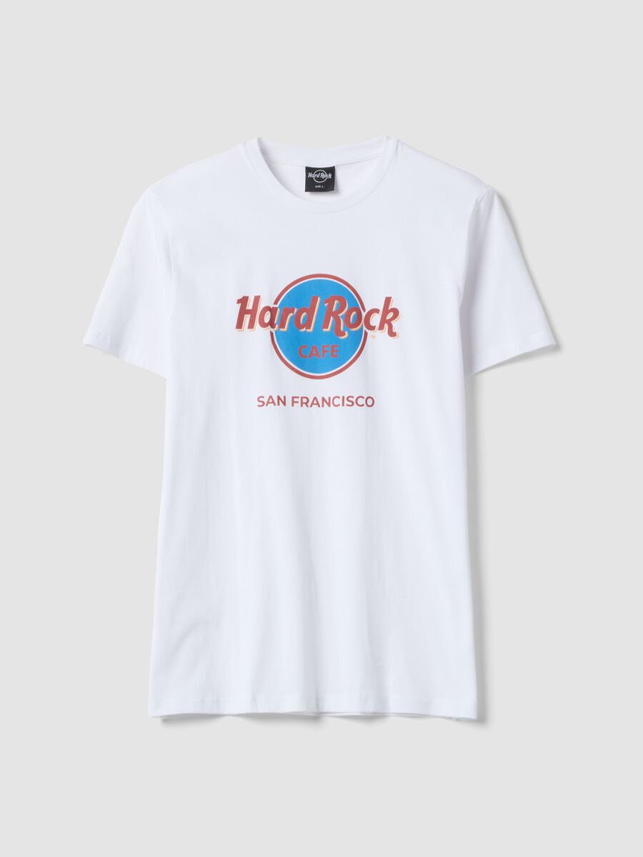 Wei&szlig;es Regular-Fit-T-Shirt aus reiner Baumwolle mit Hard Rock Cafe Print_0