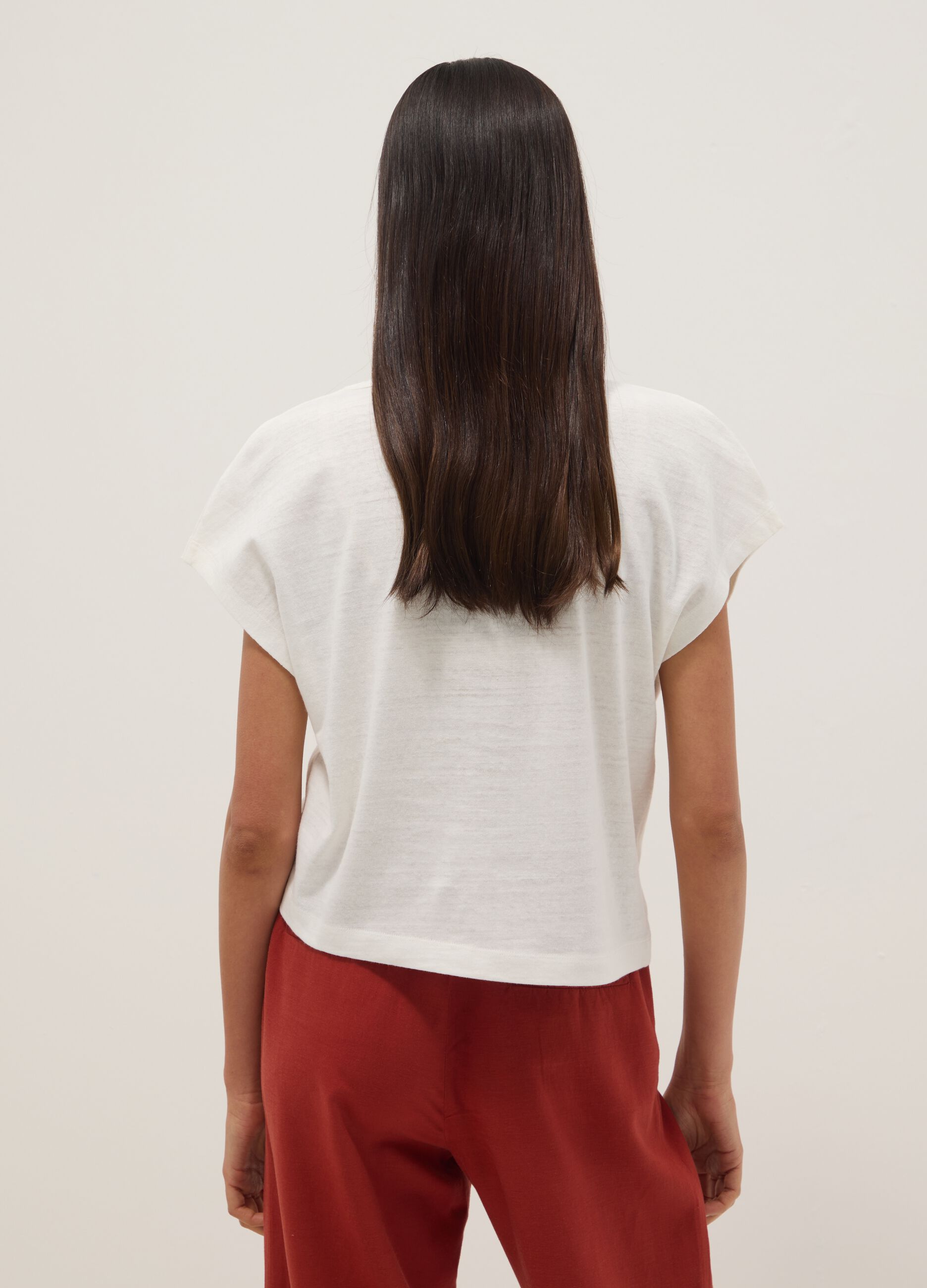 Wei&szlig;es Kurzarm-T-Shirt aus Baumwoll-Leinen-Mix, Regular Fit