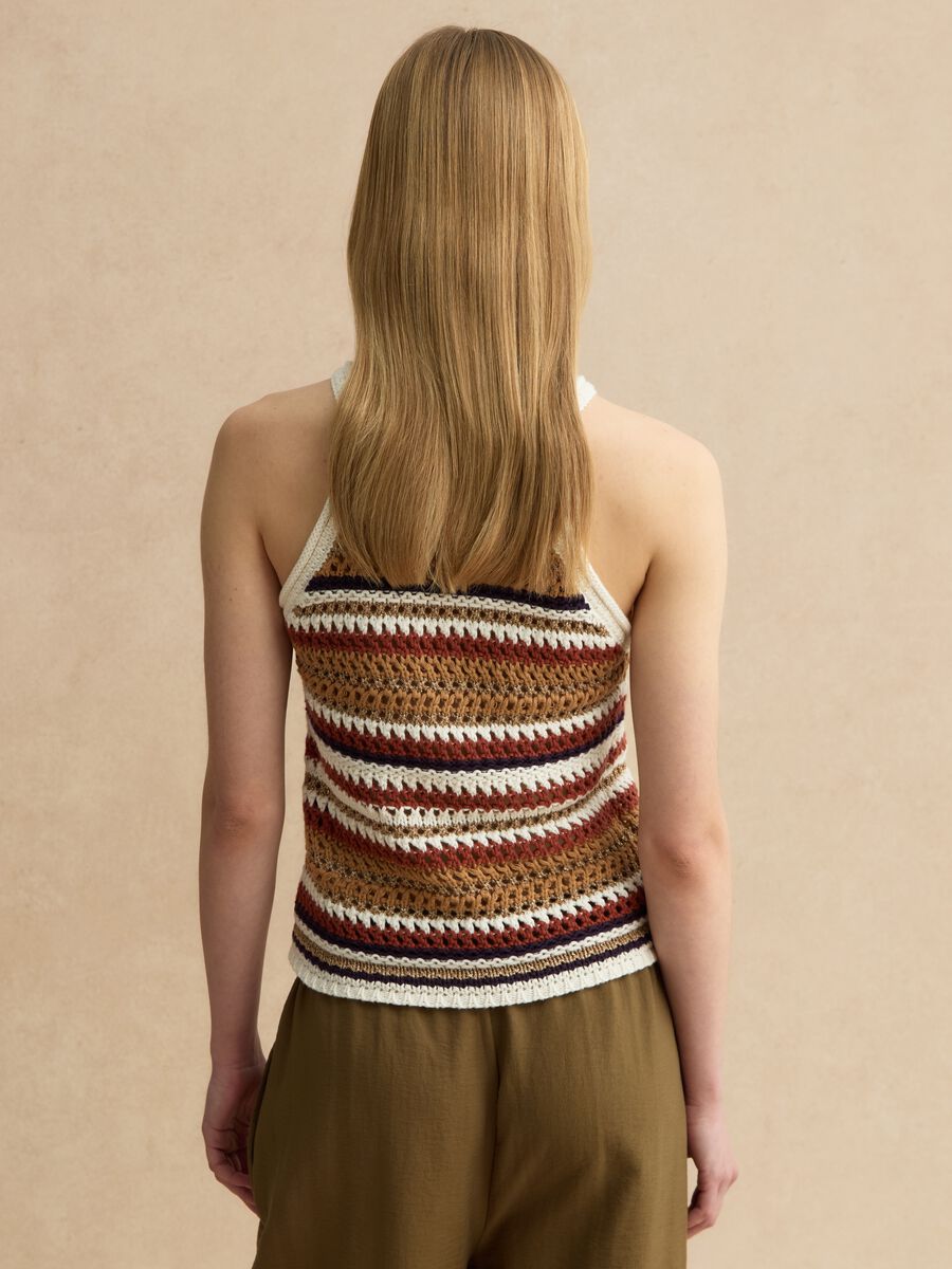 Fitted-Top mit mehrfarbigen Streifen aus Baumwollmix in Strickoptik_3