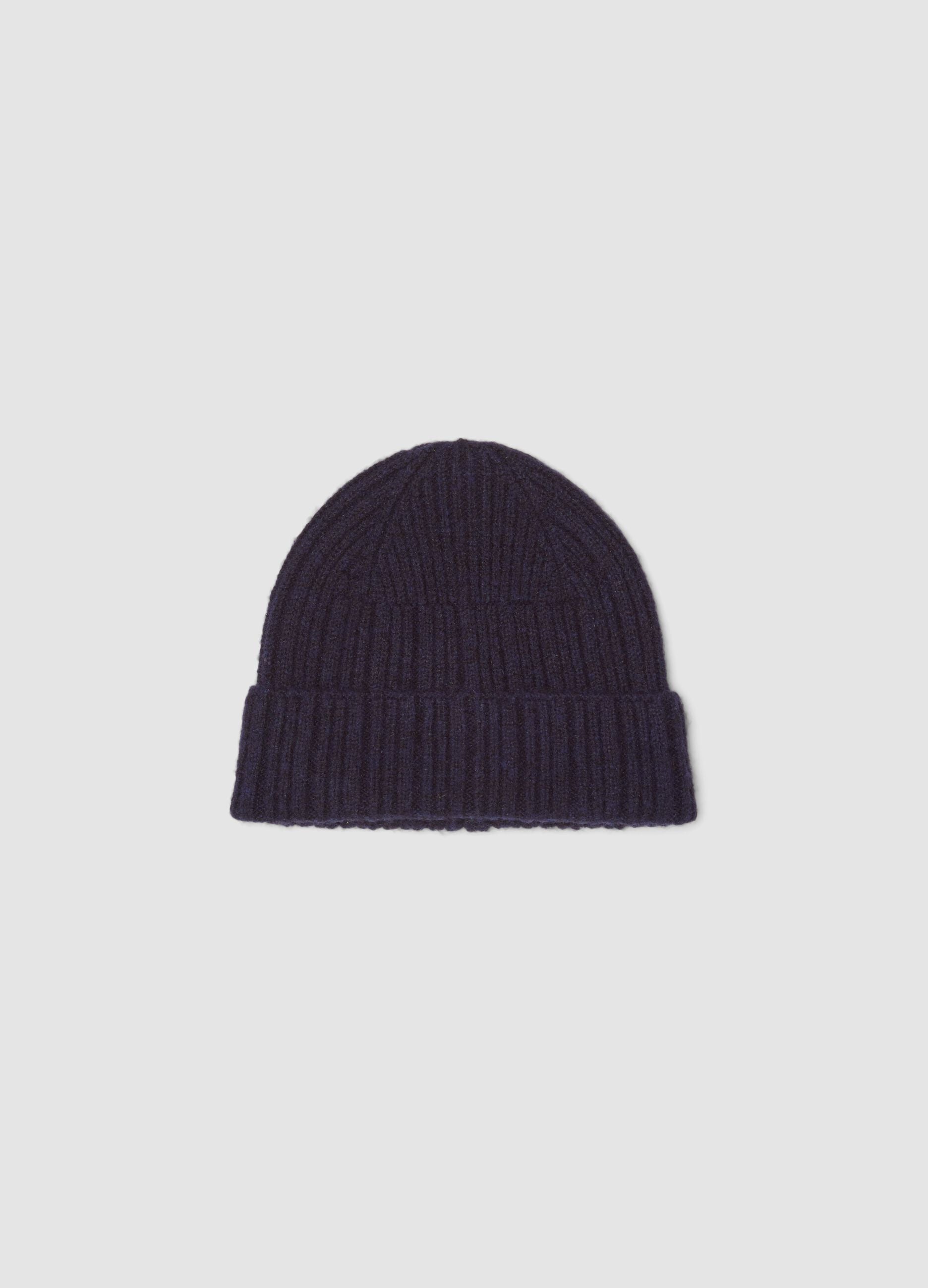Berretto blu navy in lana elasticizzata a costine