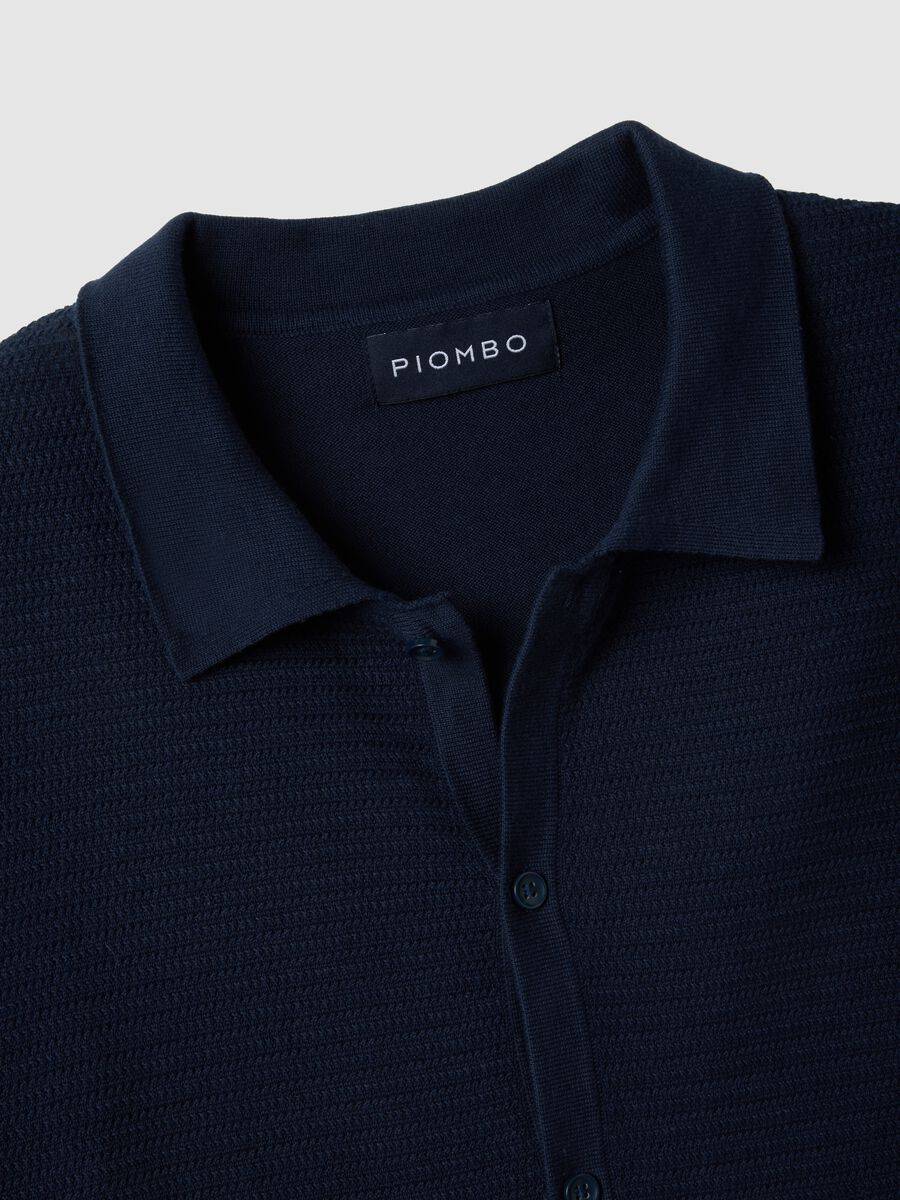 Blue pure cotton polo with buttons, regular fit_5