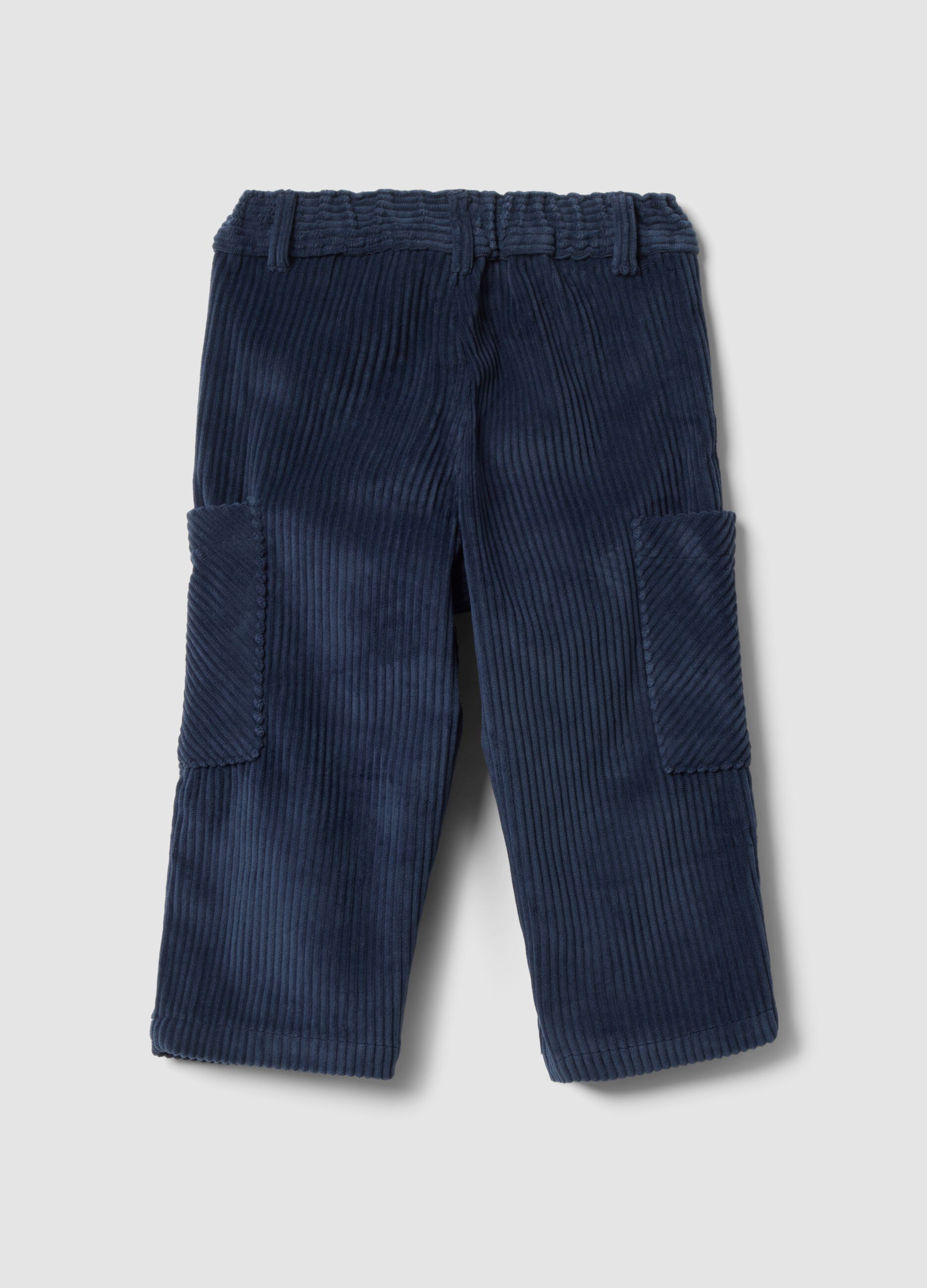 Blue ribbed over-fit trousers with patch pockets