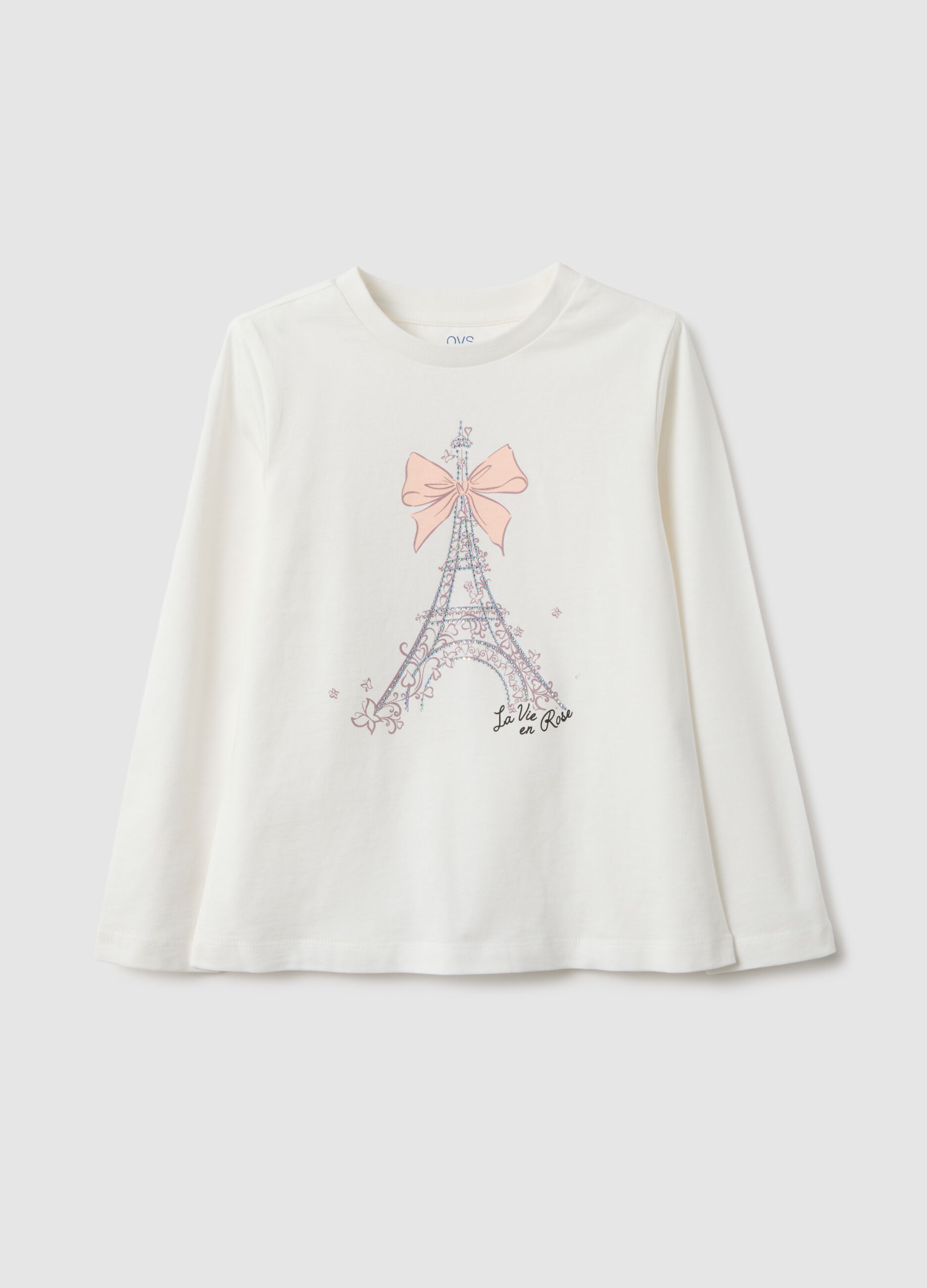 T-shirt branca de algod&atilde;o puro corte regular para menina