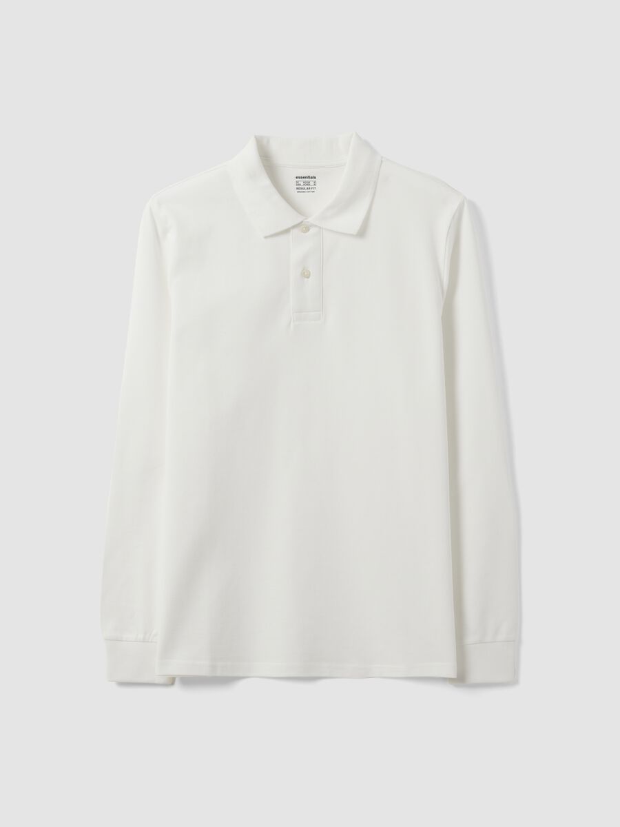 White long-sleeved organic cotton piqu&eacute; polo shirt, regular fit_0