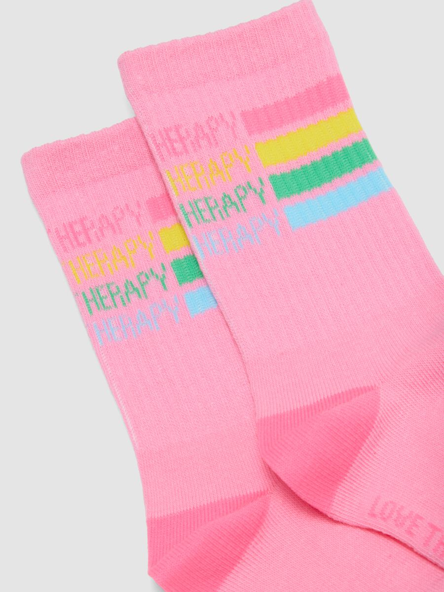 2-pack of pink and white short socks in stretch organic cotton with pattern_1