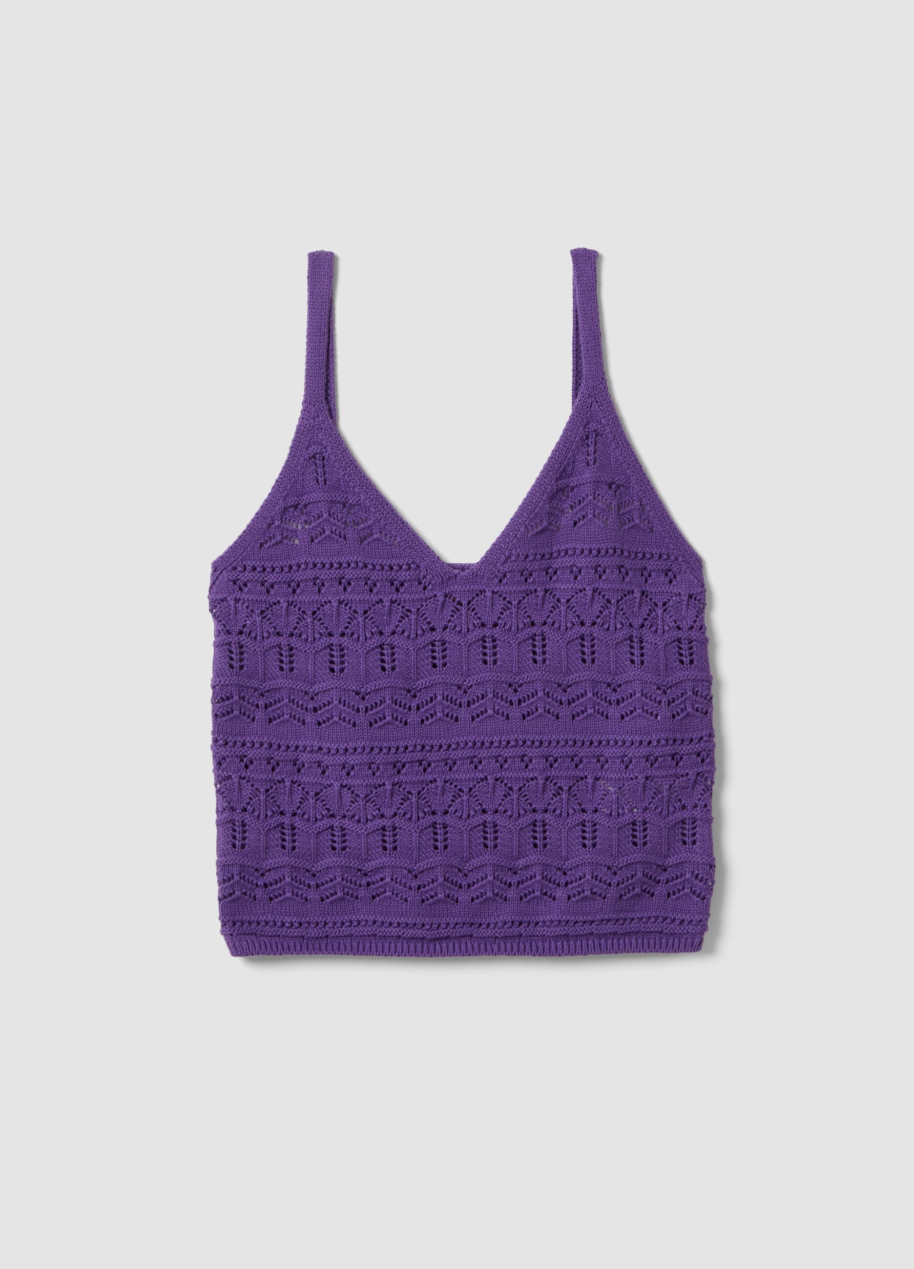 Purple pure cotton regular-fit knitted tank top